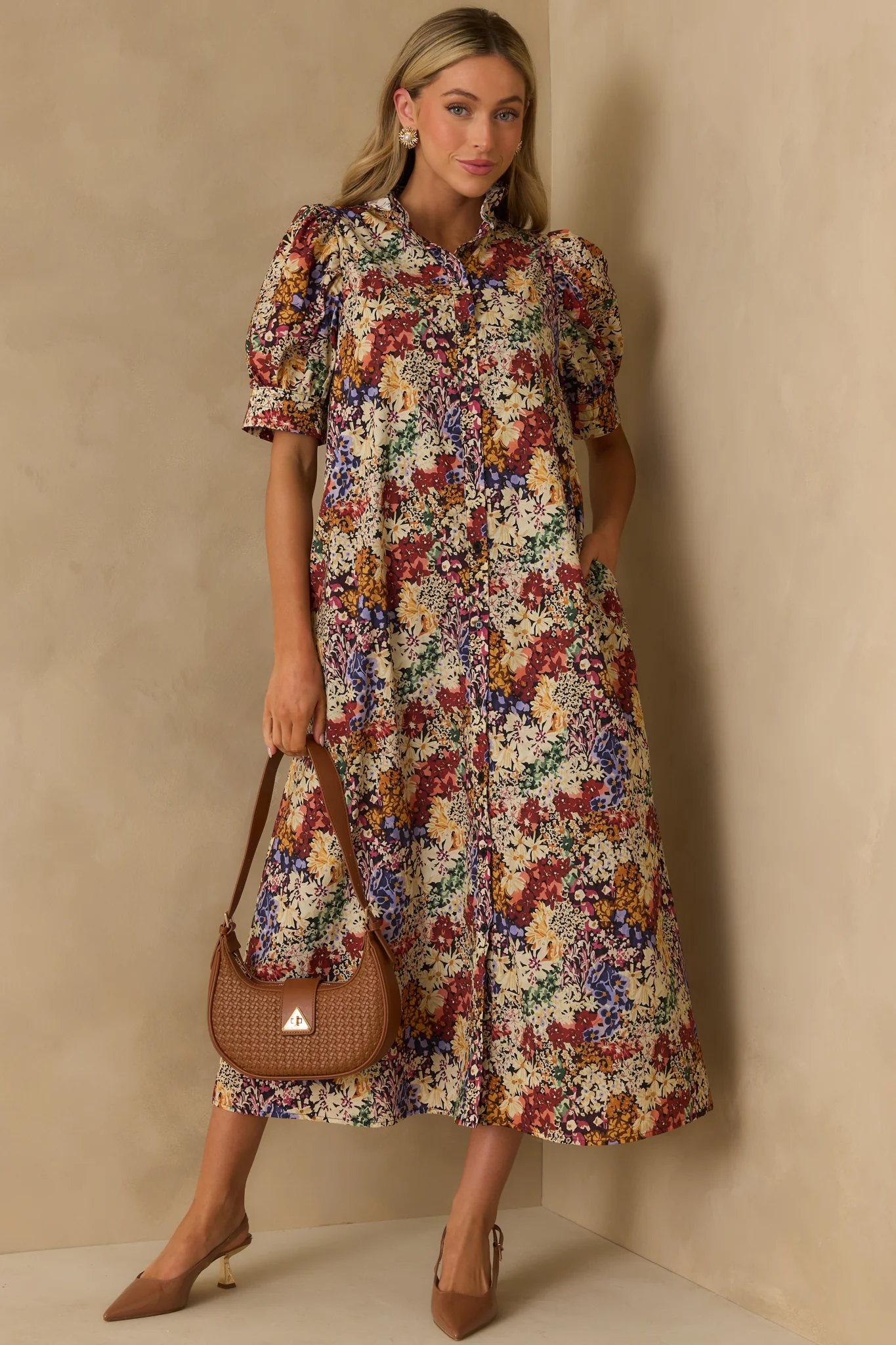 On Good Terms Ivory Multi Floral Print Cotton Maxi Dress