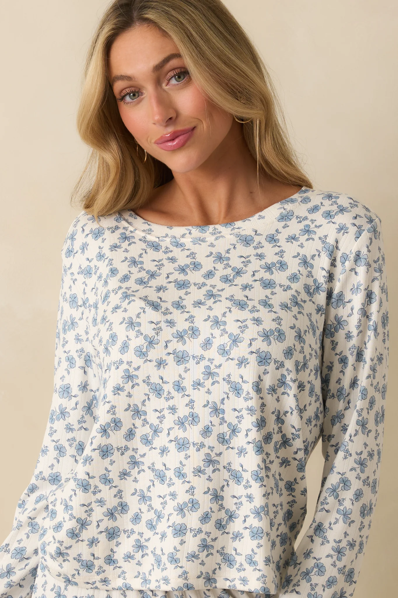 Z Supply Blue Home Town Ditsy Floral Long Sleeve Top