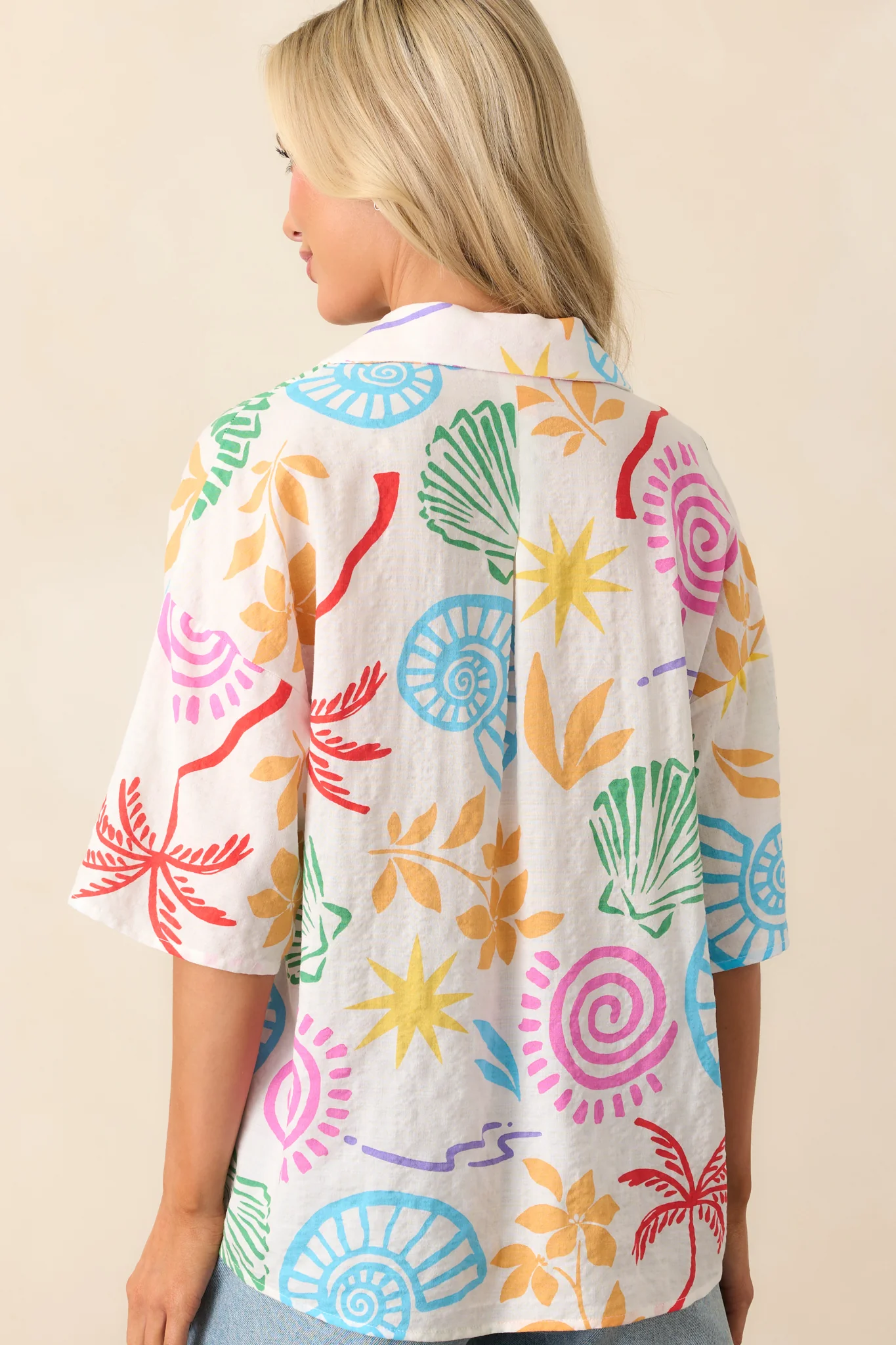 Slowing Down Ivory Multi Tropical Print Button Front Top