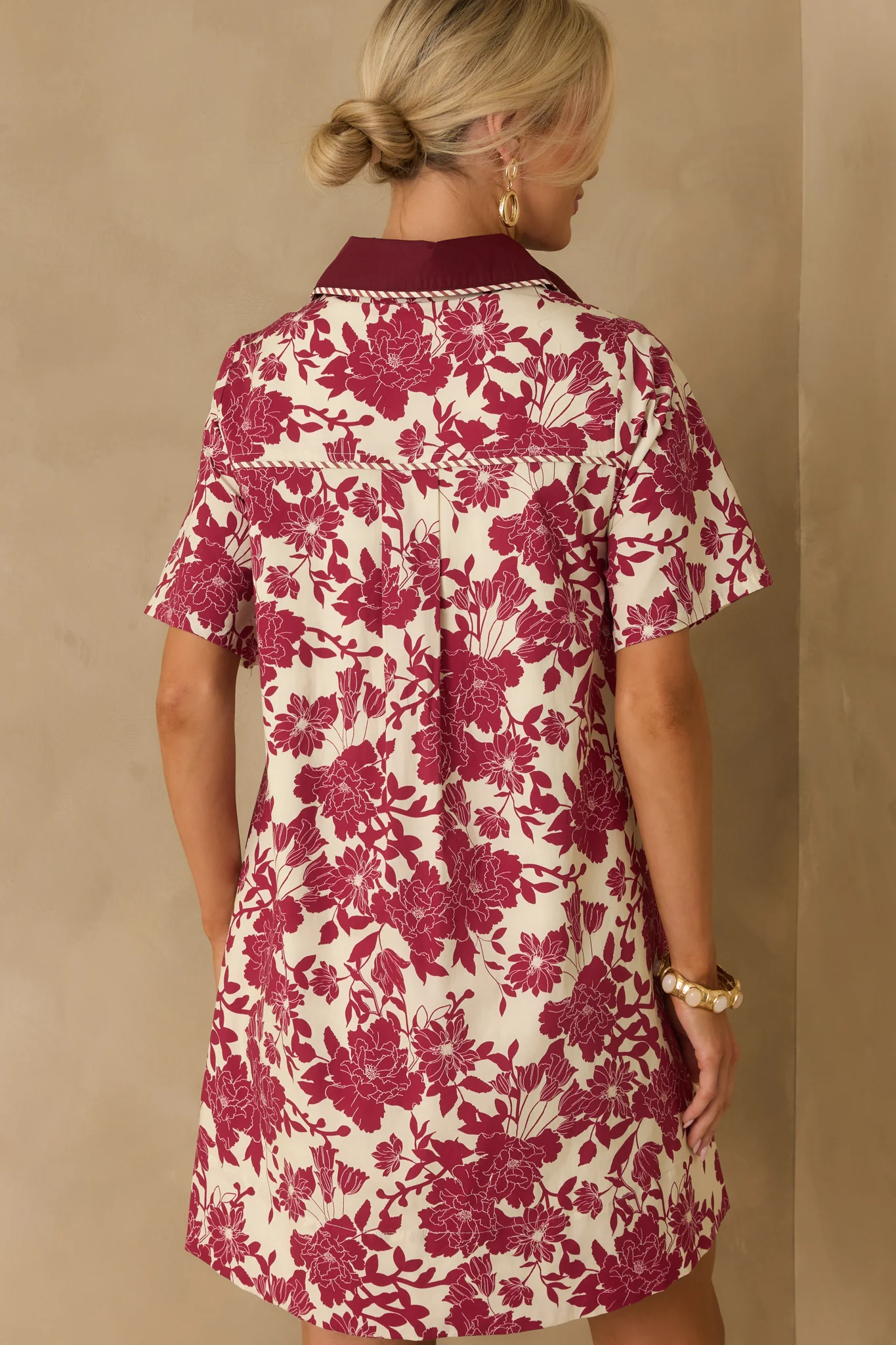 Right Where I Belong Burgundy Multi Floral Print Mini Shirt Dress