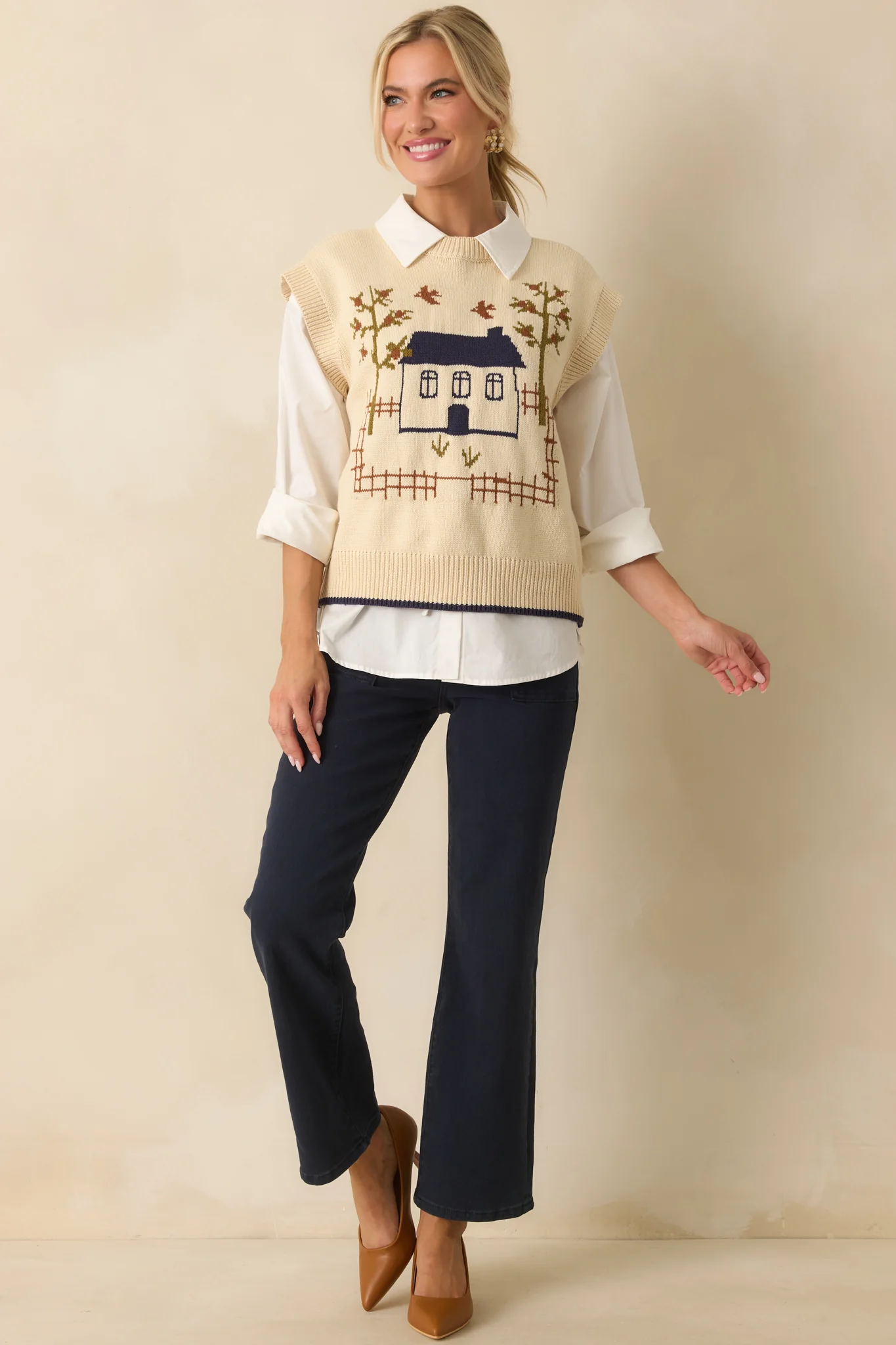 The Way Back Home Ivory Graphic Knit Sweater Vest