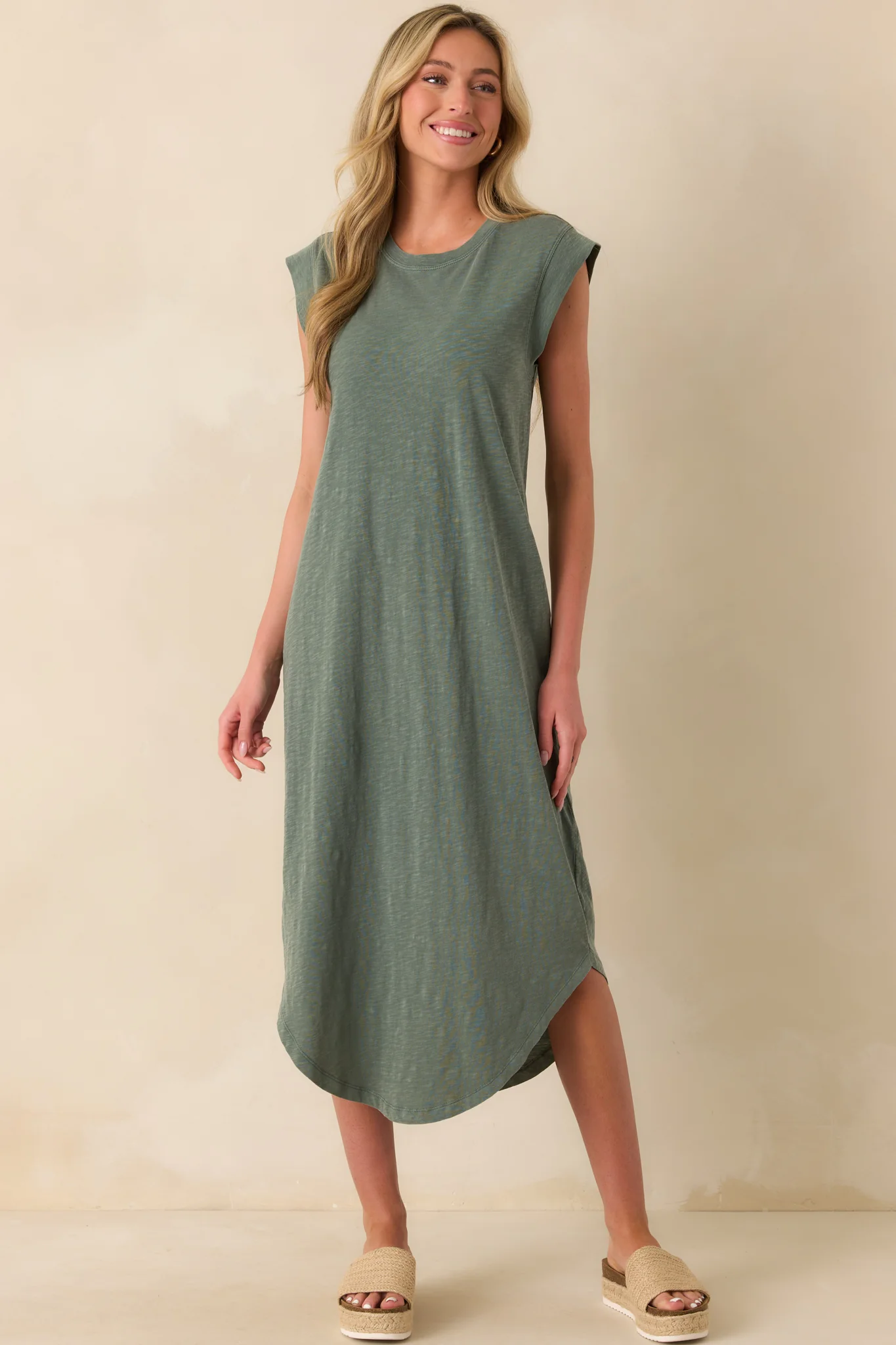 Z Supply Hunter Green Cotton Calabasas Midi Dress
