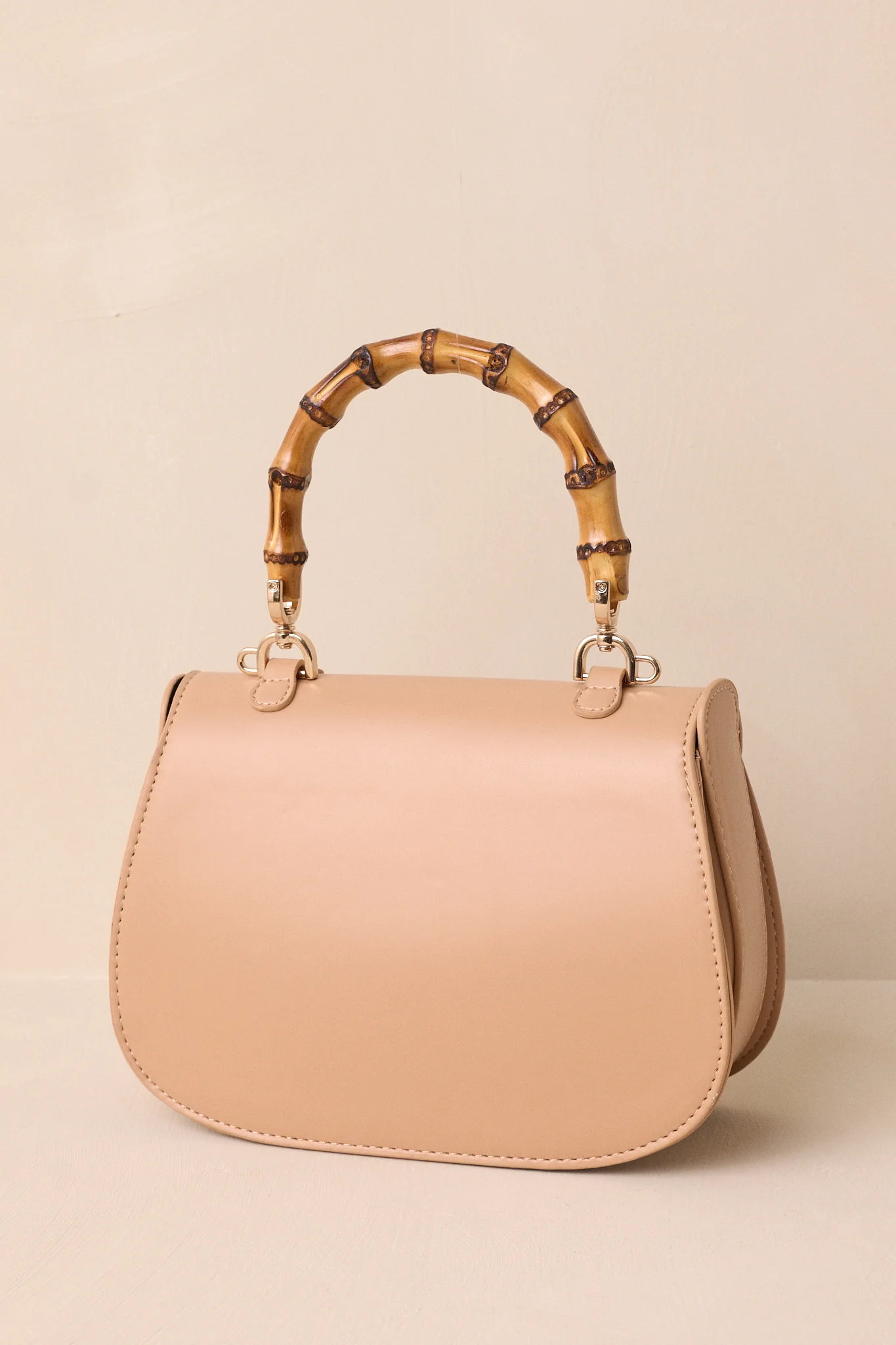 Whimsical Whirlwind Beige Bamboo Handle Handbag