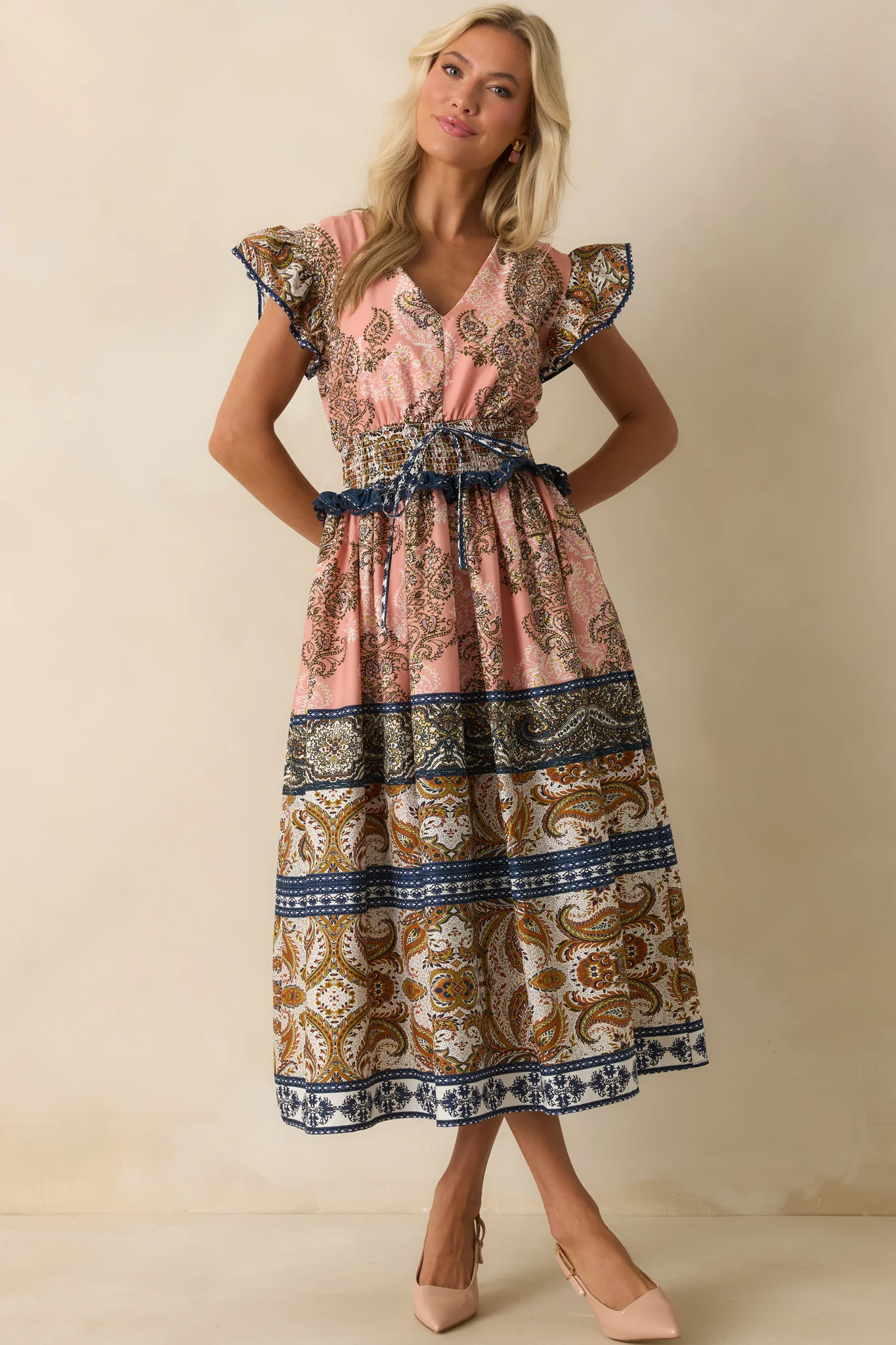 The Way It Goes Rose Pink Multi Print Cotton Midi Dress