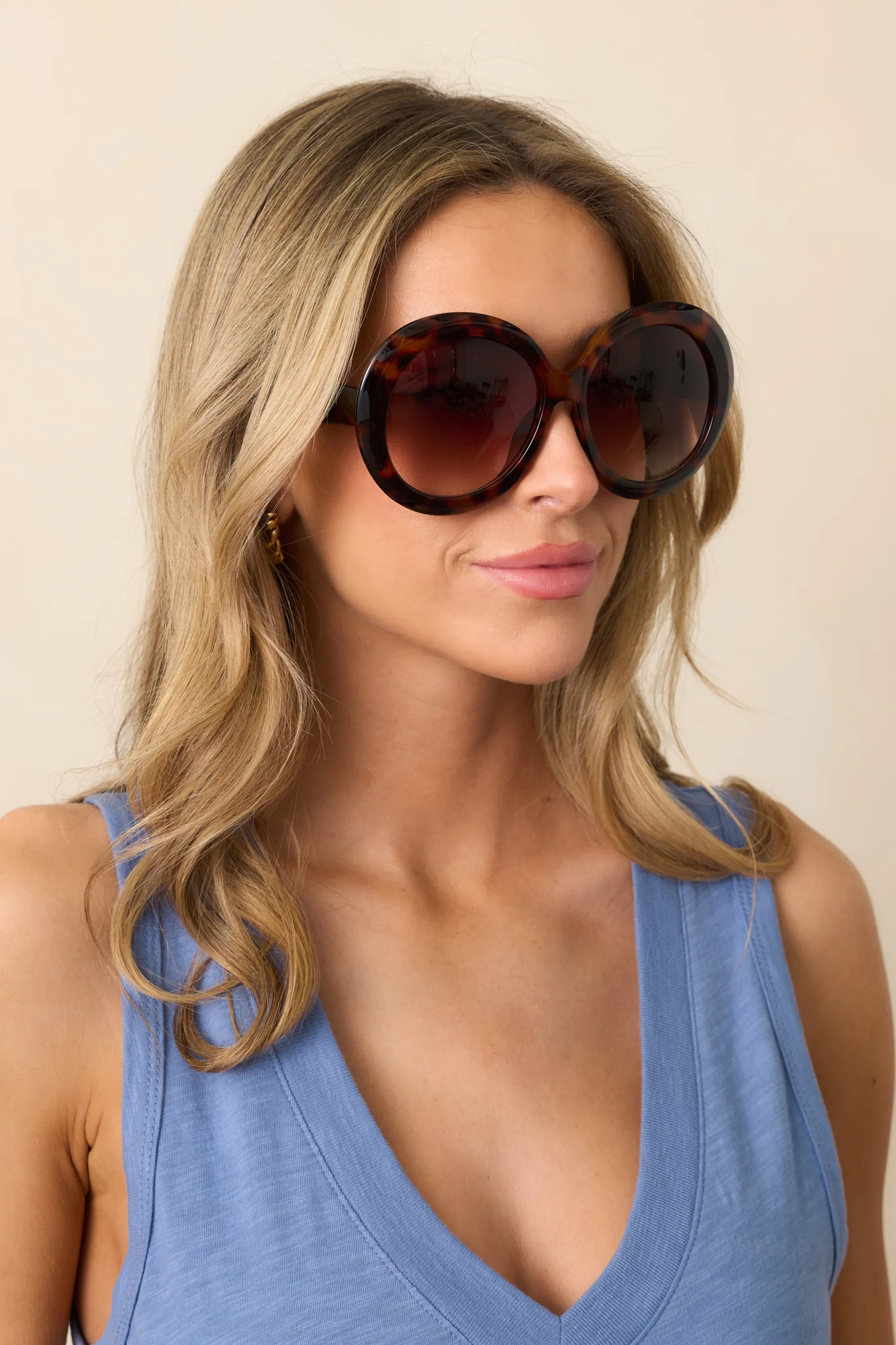Happiness Comes In Waves Brown Tortoise Round Sunglasses