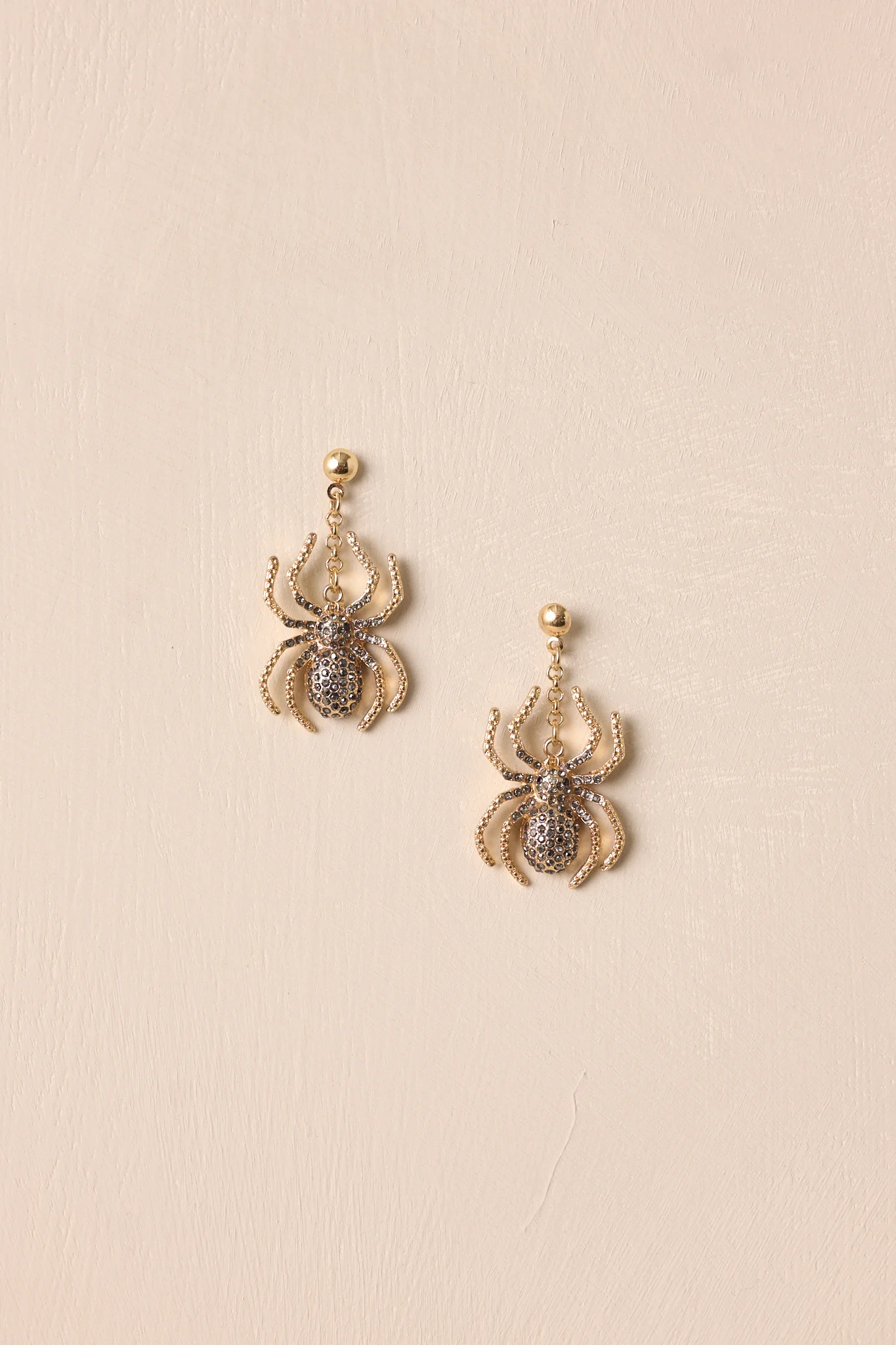 Stopping by Woods Gold & Rhinestone Spider Earrings
