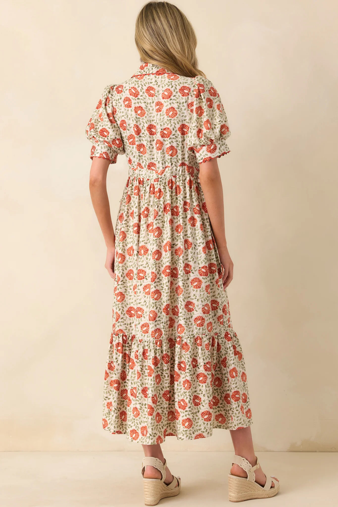 Today Is The Day Burnt Orange Multi Floral Print Maxi Shirt Dress