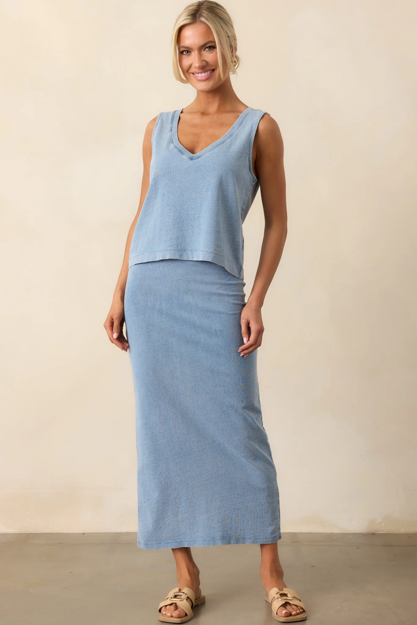 Z Supply Medium Indigo Sloane V-Neck Denim Top