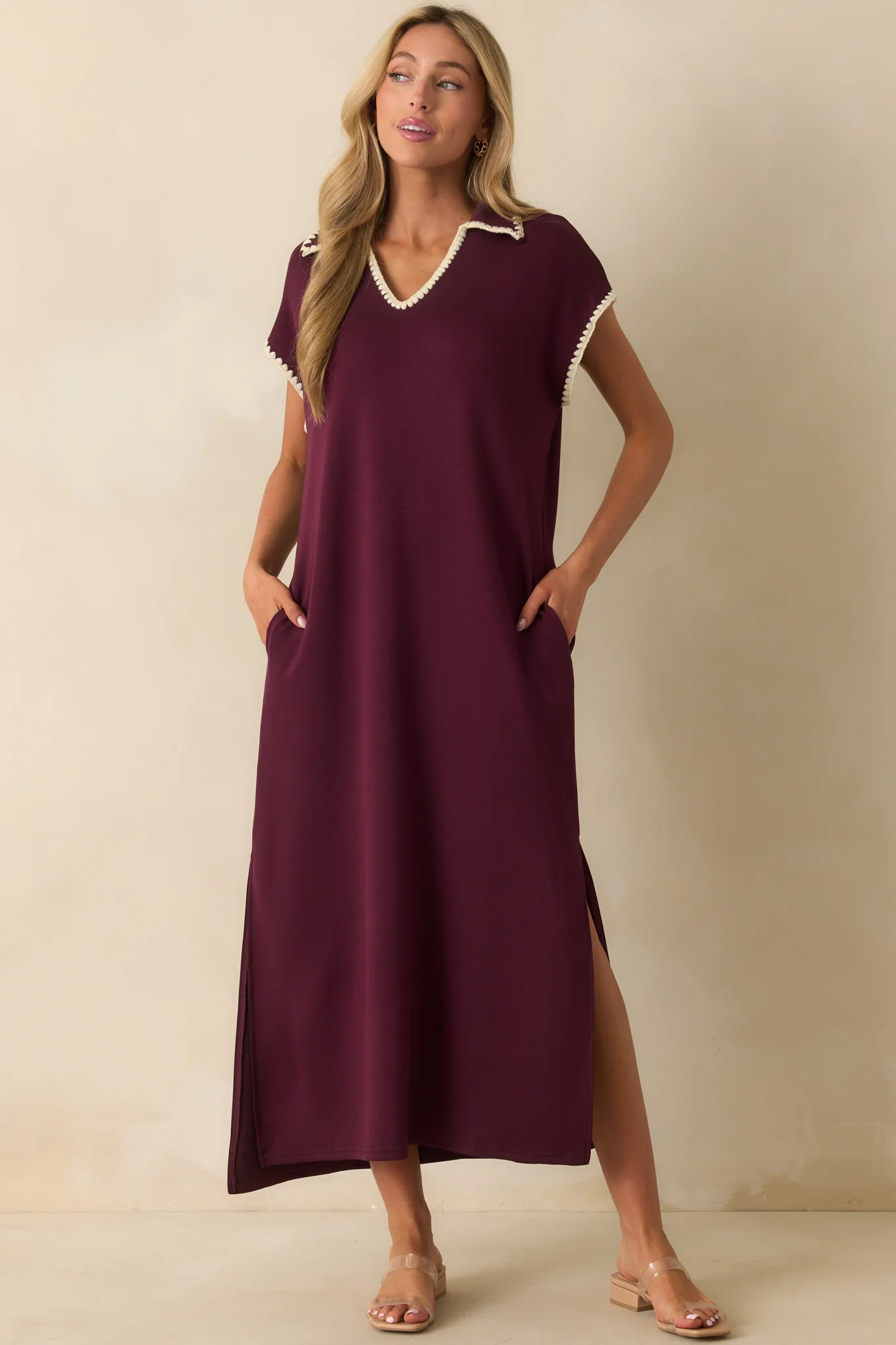 All To Yourself Plum Purple Contrast Trim Polo Maxi Dress