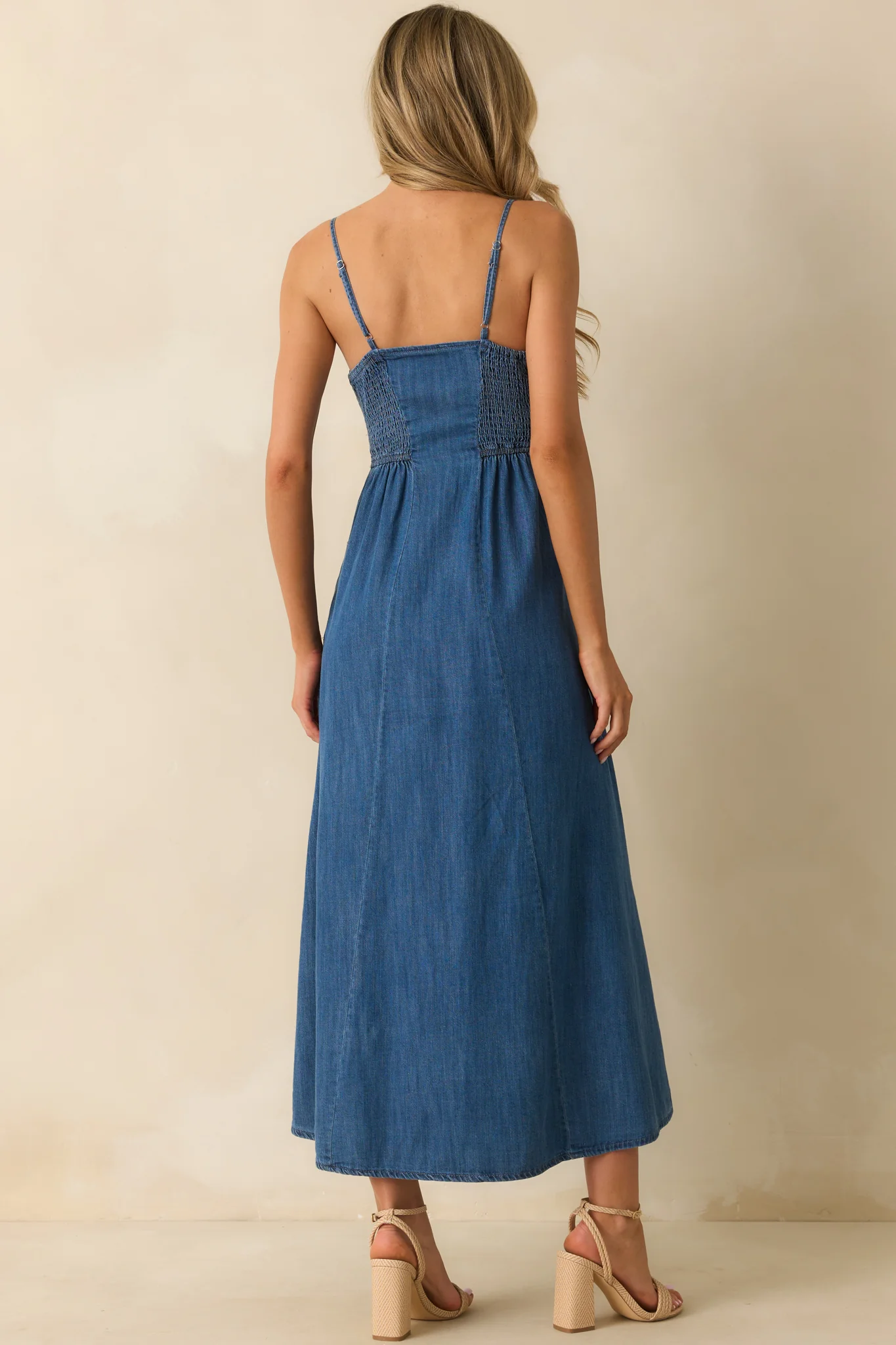 Z Supply Medium Wash Cotton Angel Eyes Denim Midi Dress