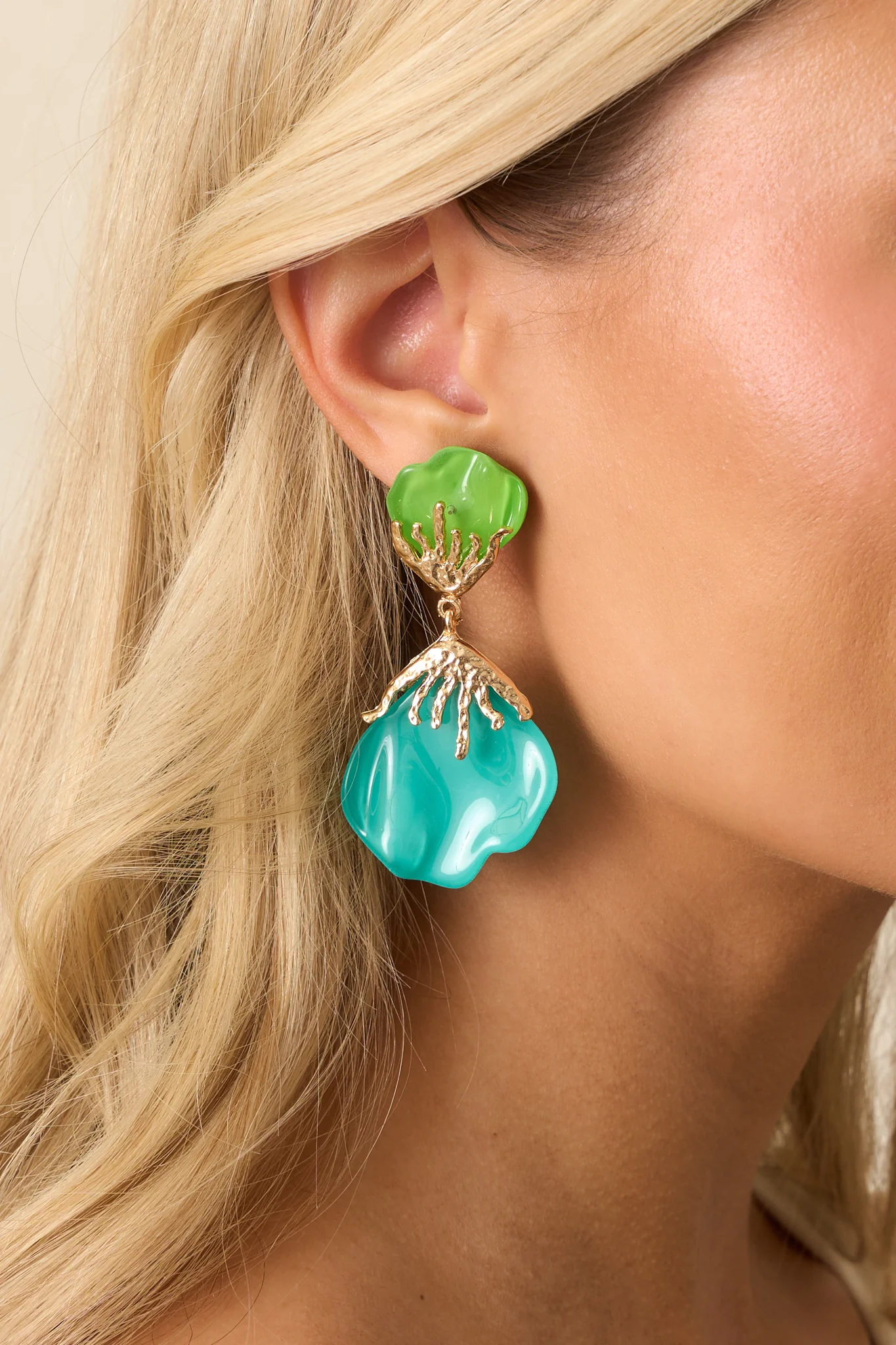 Wildflower Muse Teal Green Flower Petal Drop Earrings