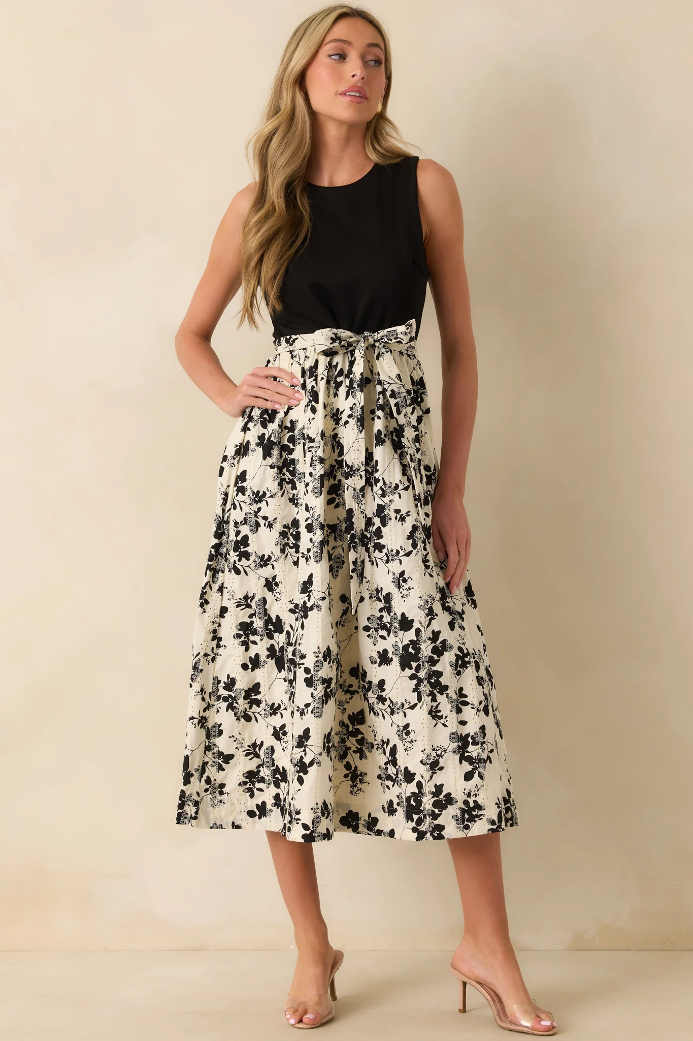 Nothing Left To Chance Black Multi Floral Print Sleeveless Midi Dress