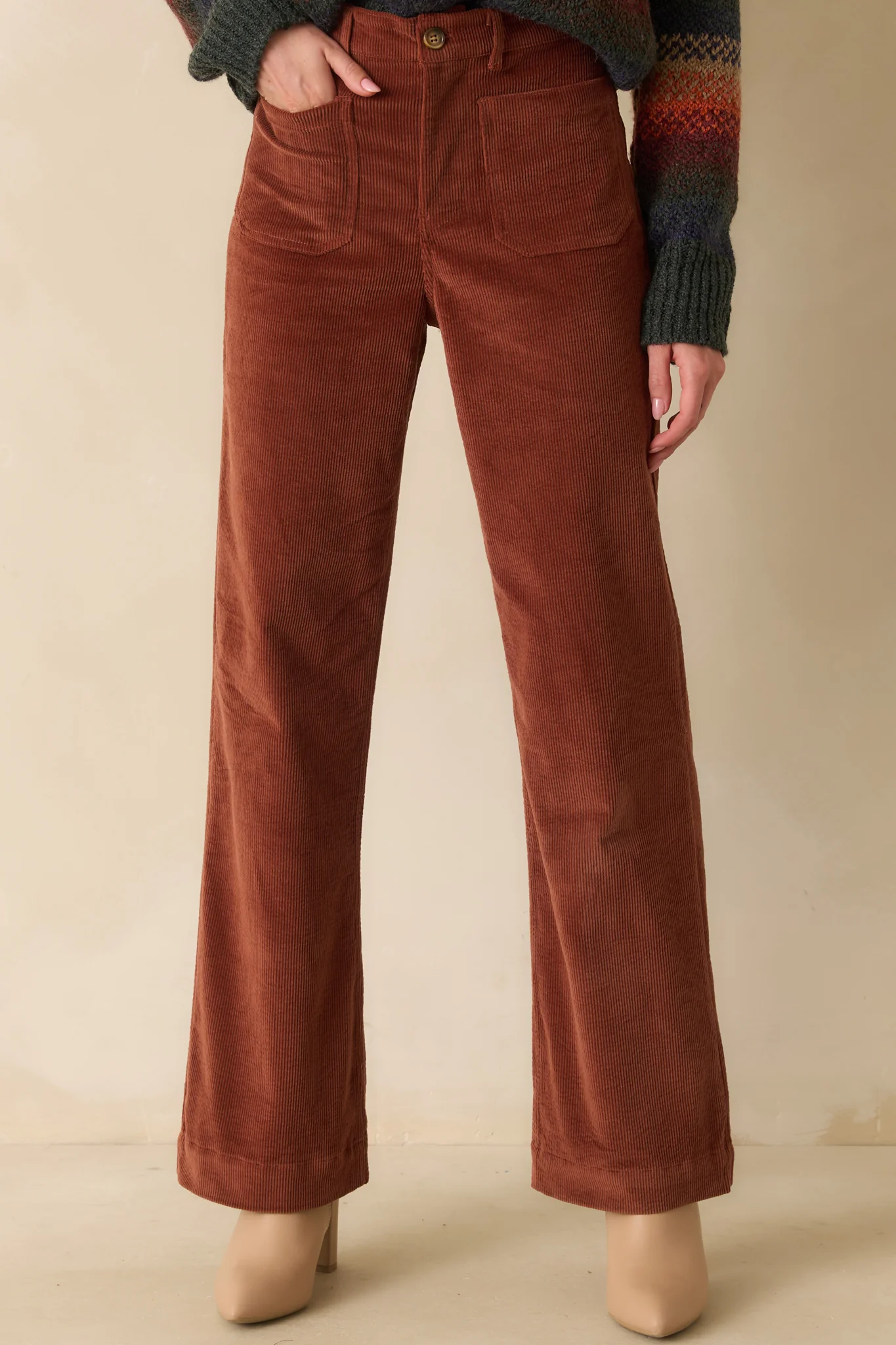 Rust Cotton Corduroy Pants