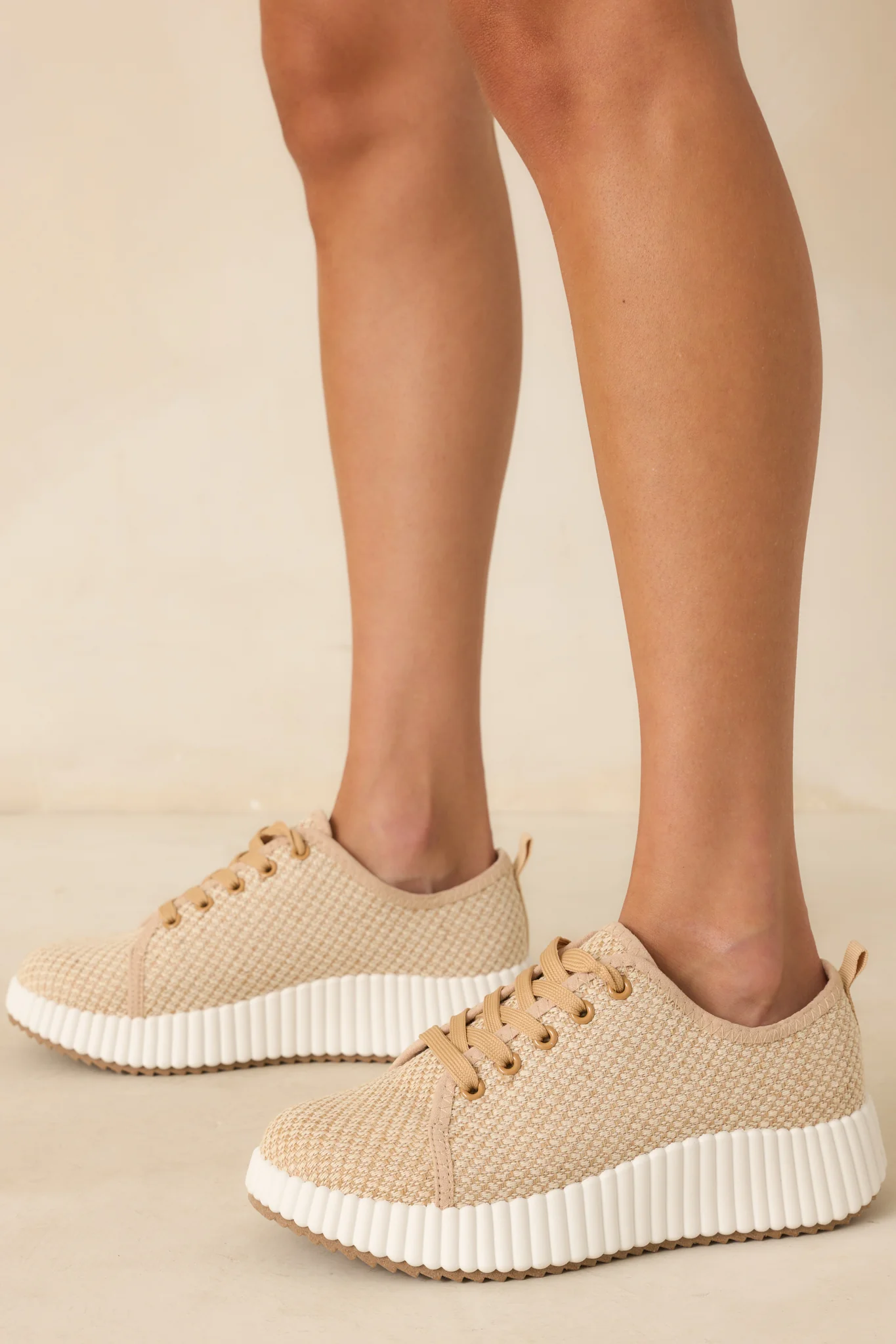 Life In The Fast Lane Tan Woven Platform Sneakers