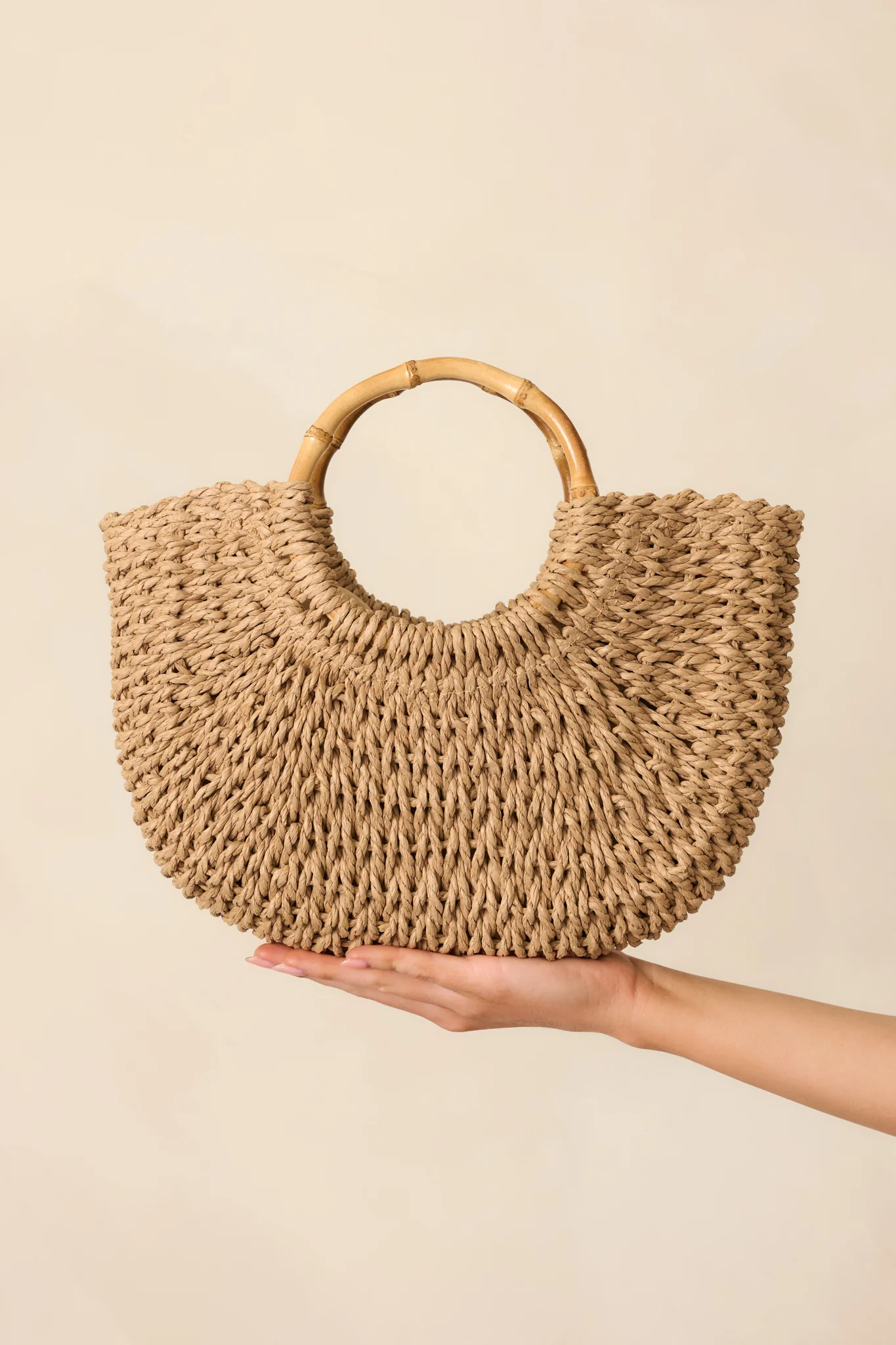 Life Is Too Short Tan Raffia Woven Bamboo Handbag