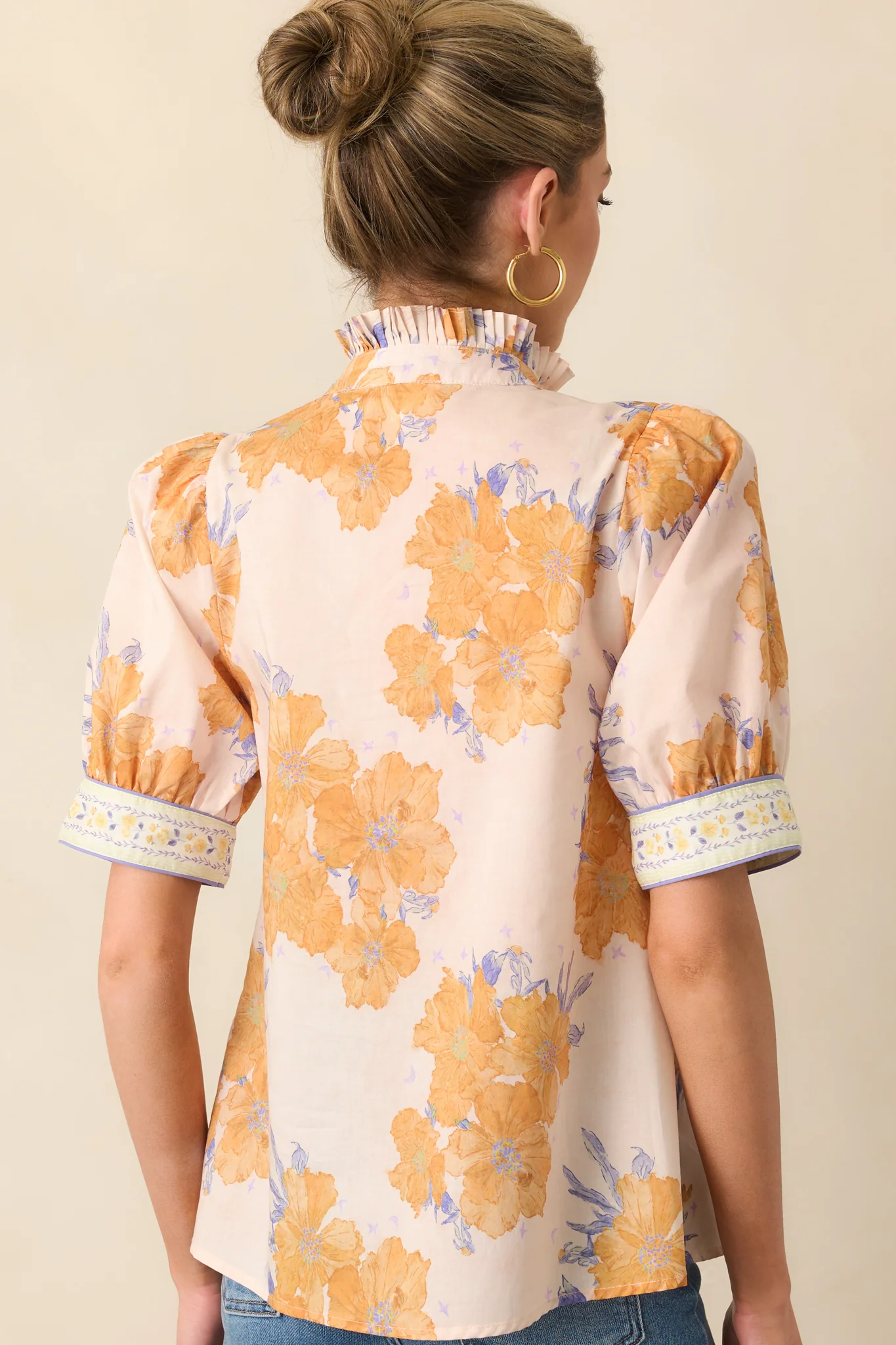 Lingering Memories Honey Yellow Floral Cotton Button Front Top