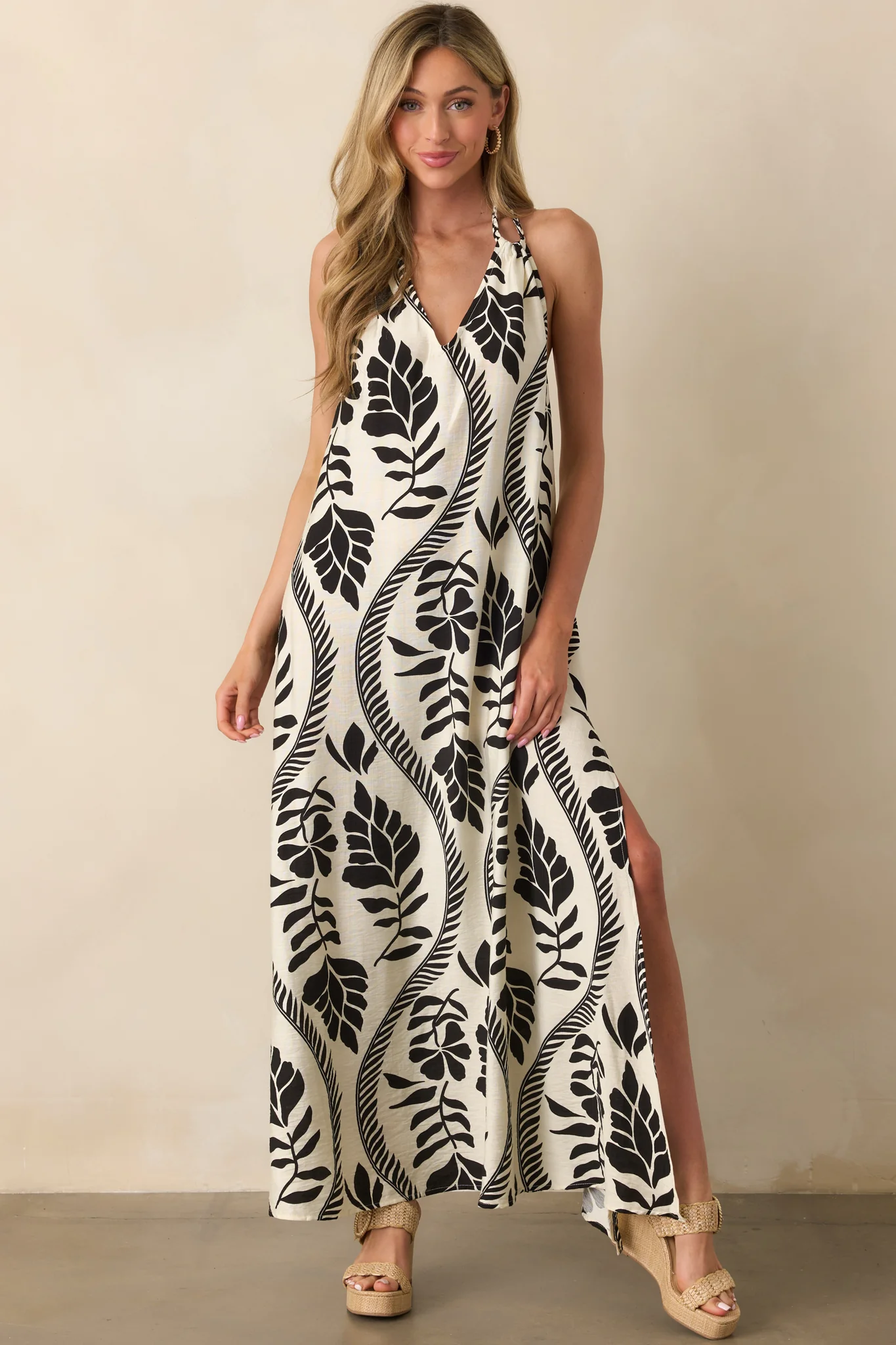 Whispers Of Light Black Floral Print Open Back Maxi Dress