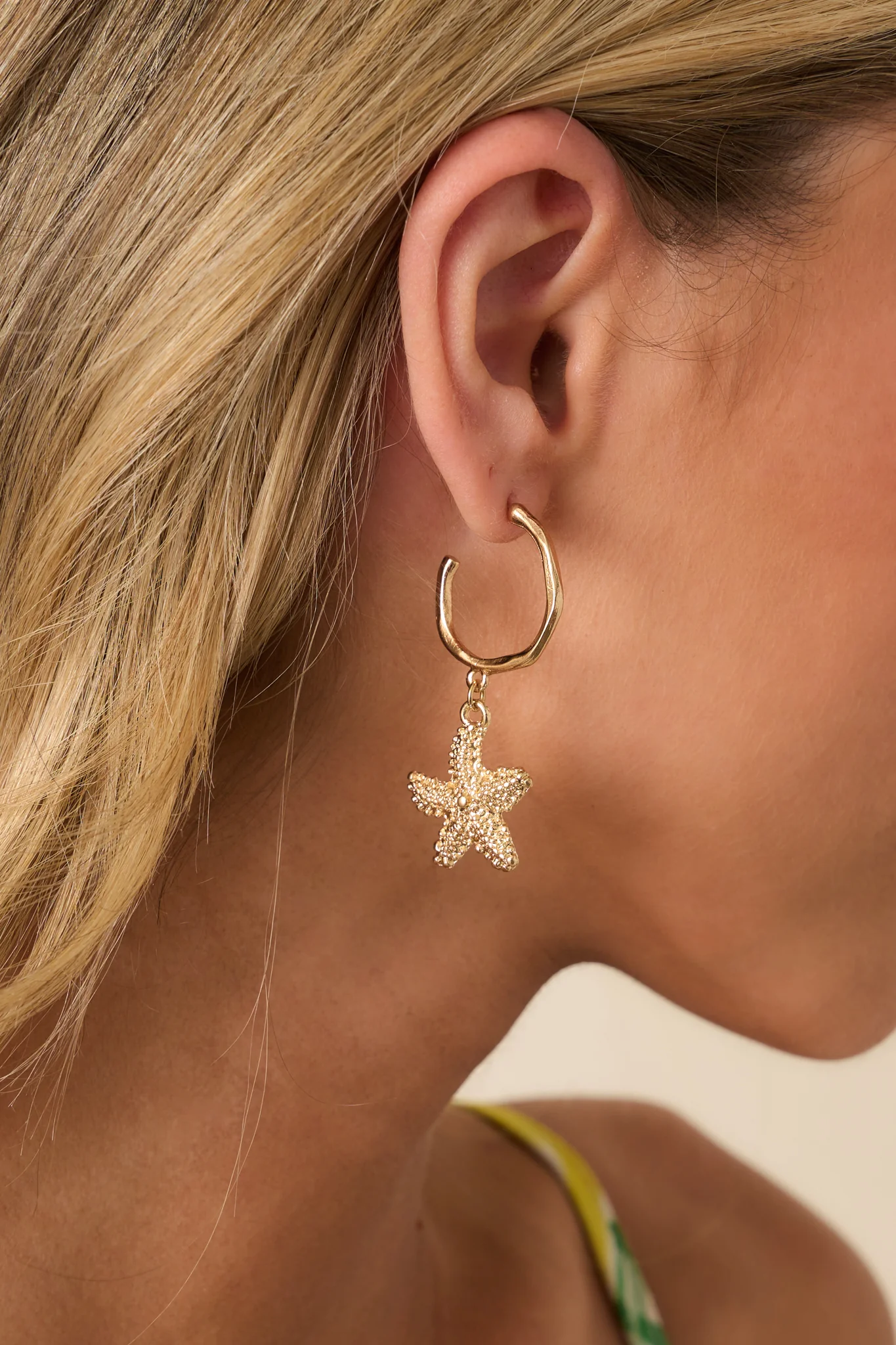Going With The Tide Textured Gold Starfish Drop Earrings
