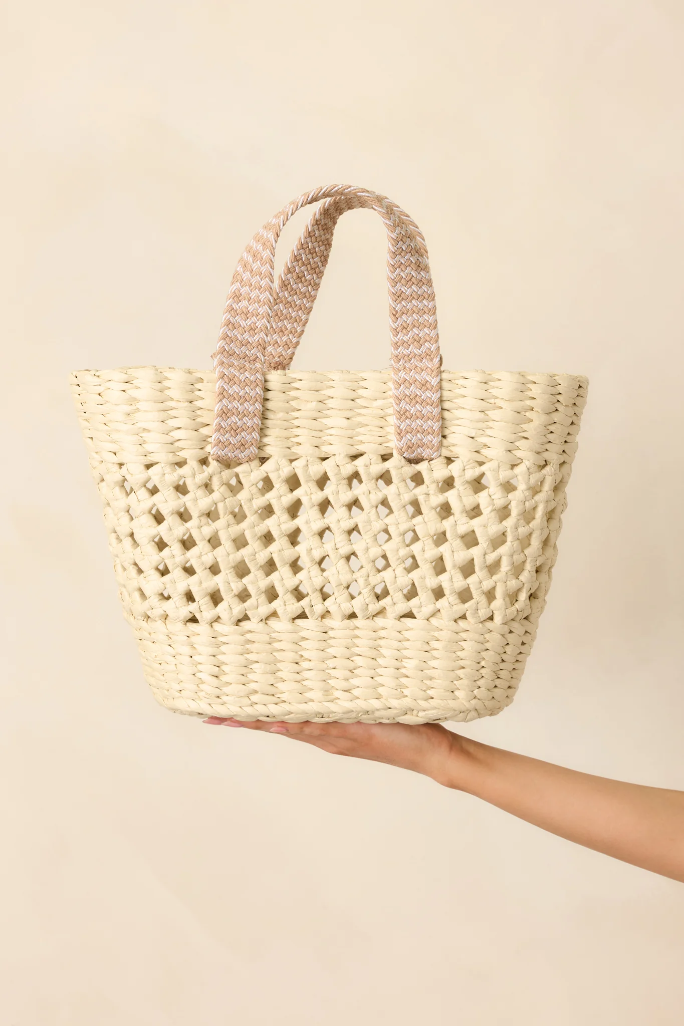 No Need To Rush Ivory Raffia Woven Structured Handbag