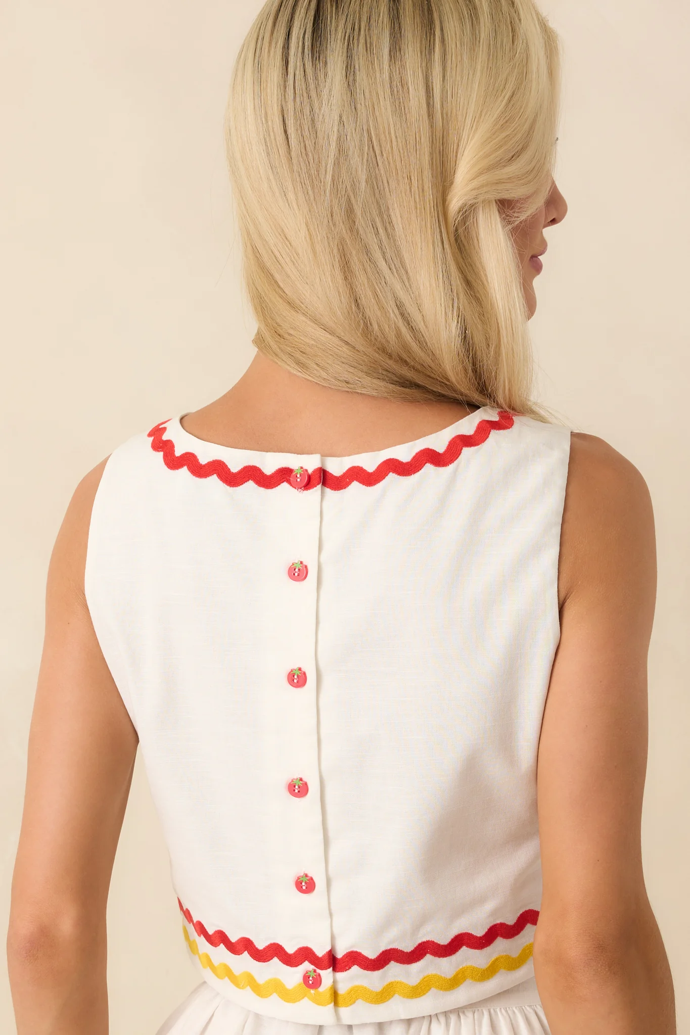 Prosperina Ellie Tomato Embroidered Ivory Cotton Top