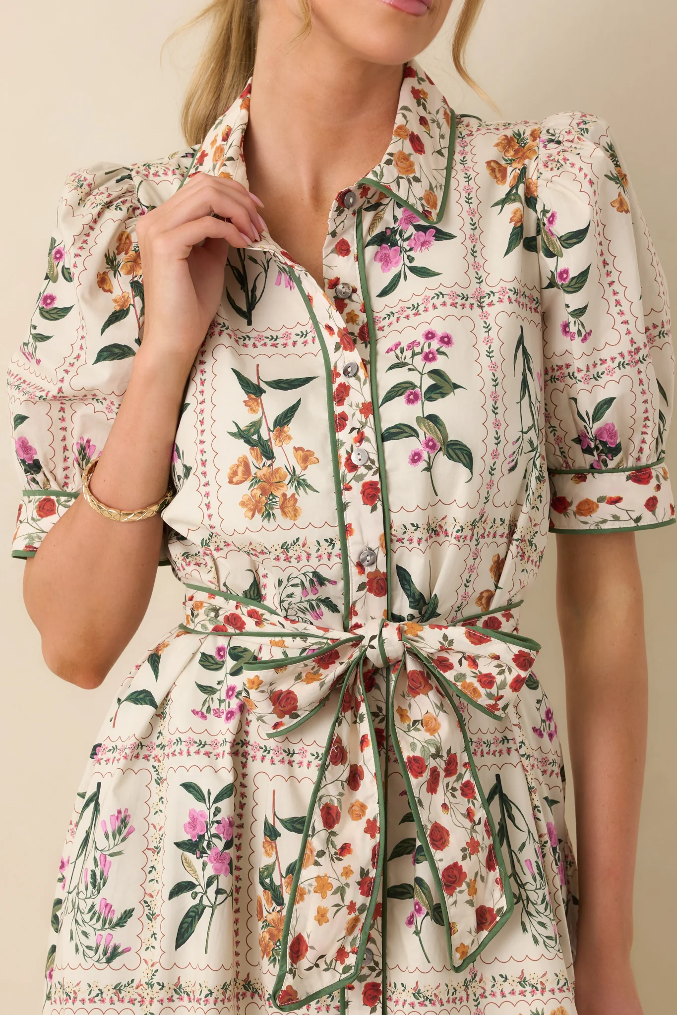 Look No Further Ivory Multi Floral Print Cotton Maxi Shirt Dress