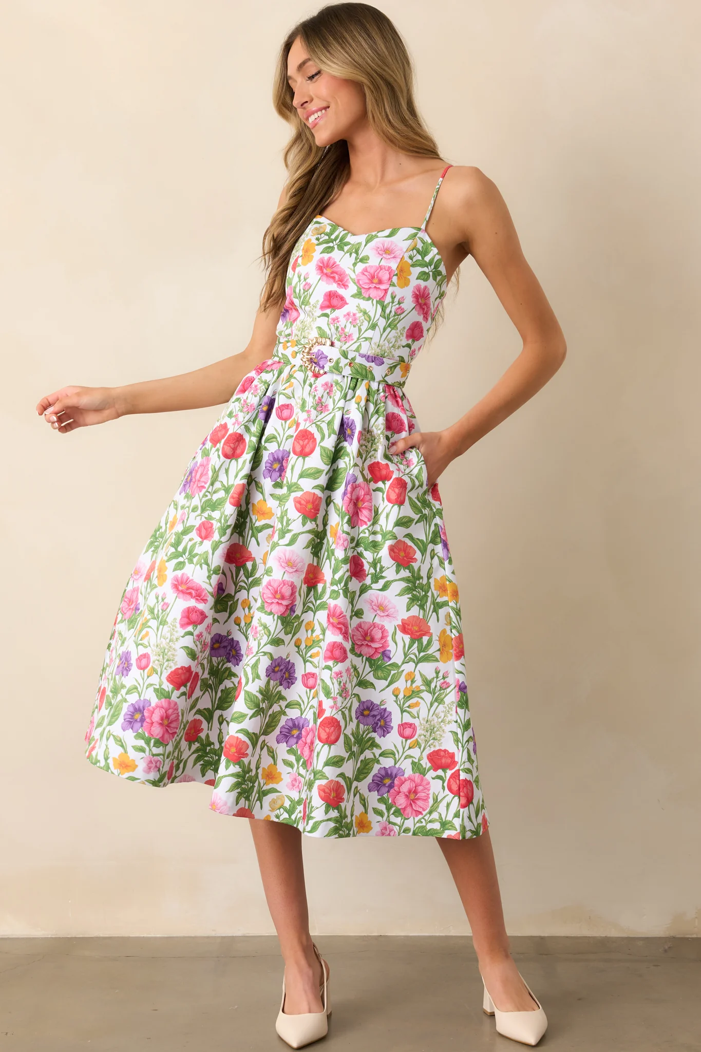 Lauren Secret Garden Floral Belted Cotton Midi Dress