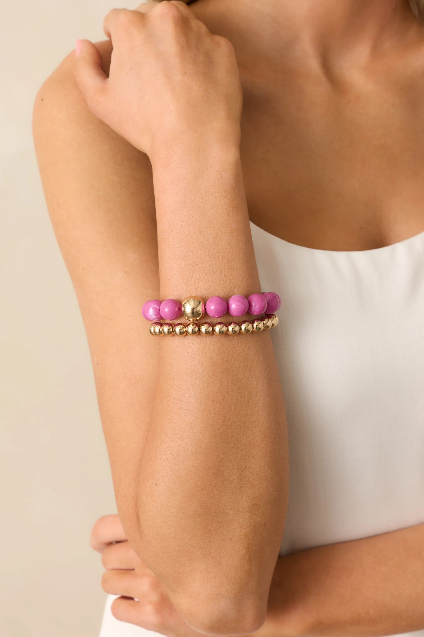 Taking The High Road Gold Purple Beaded Bracelet Set