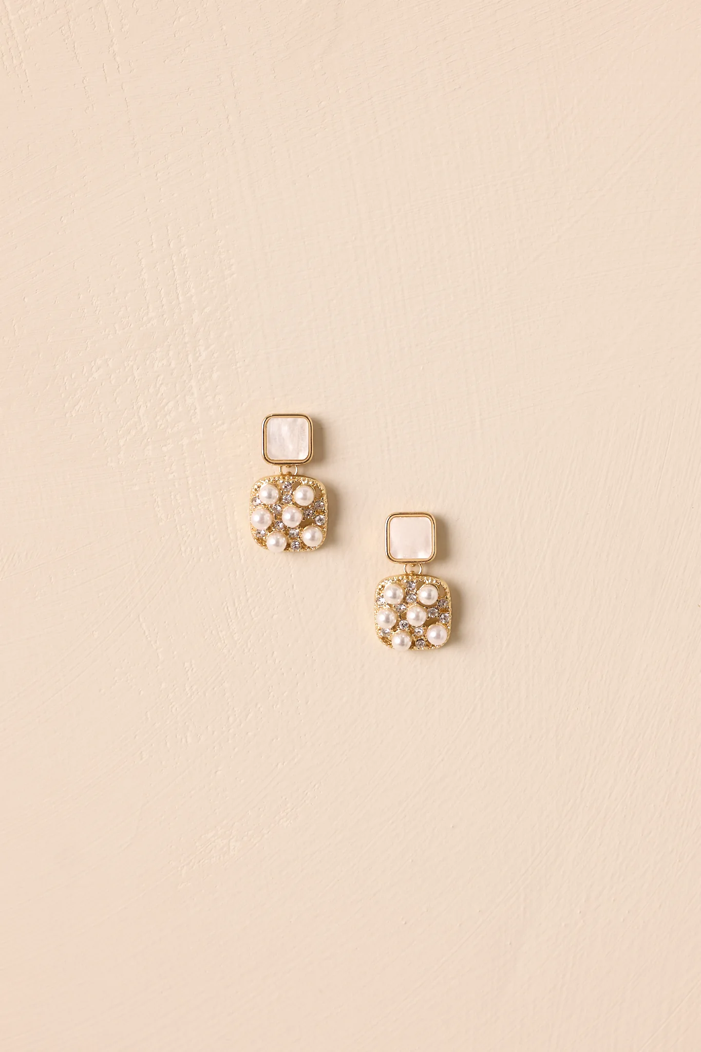 Think It Over Ivory Pearl Rhinestone Square Drop Earrings