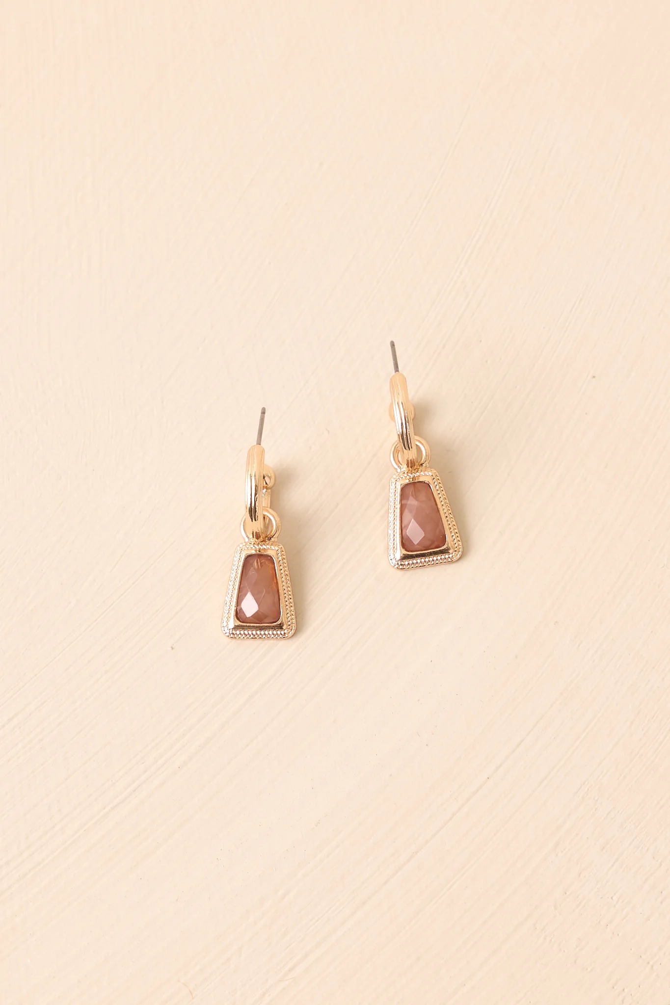 Early Morning Sunrise Gold Textured Brown Stone Drop Earrings