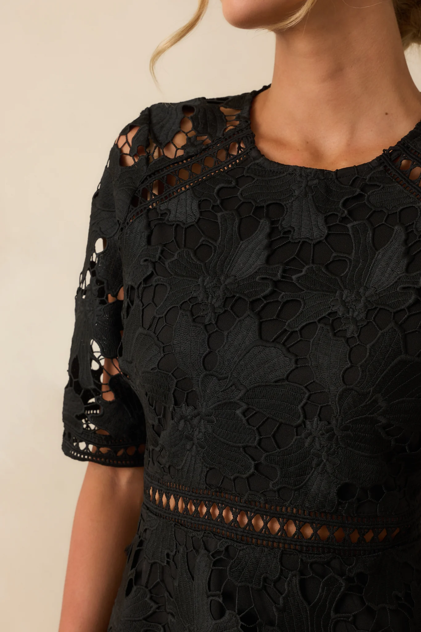There's Nothing To It Black Lace Tiered Midi Dress