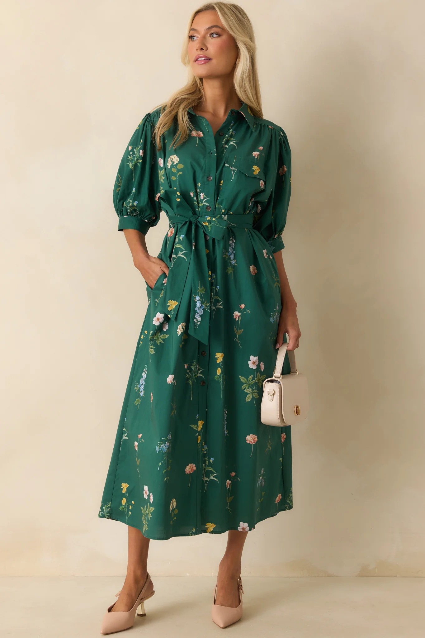 Forest Green Multi Floral Print Cotton Maxi Dress