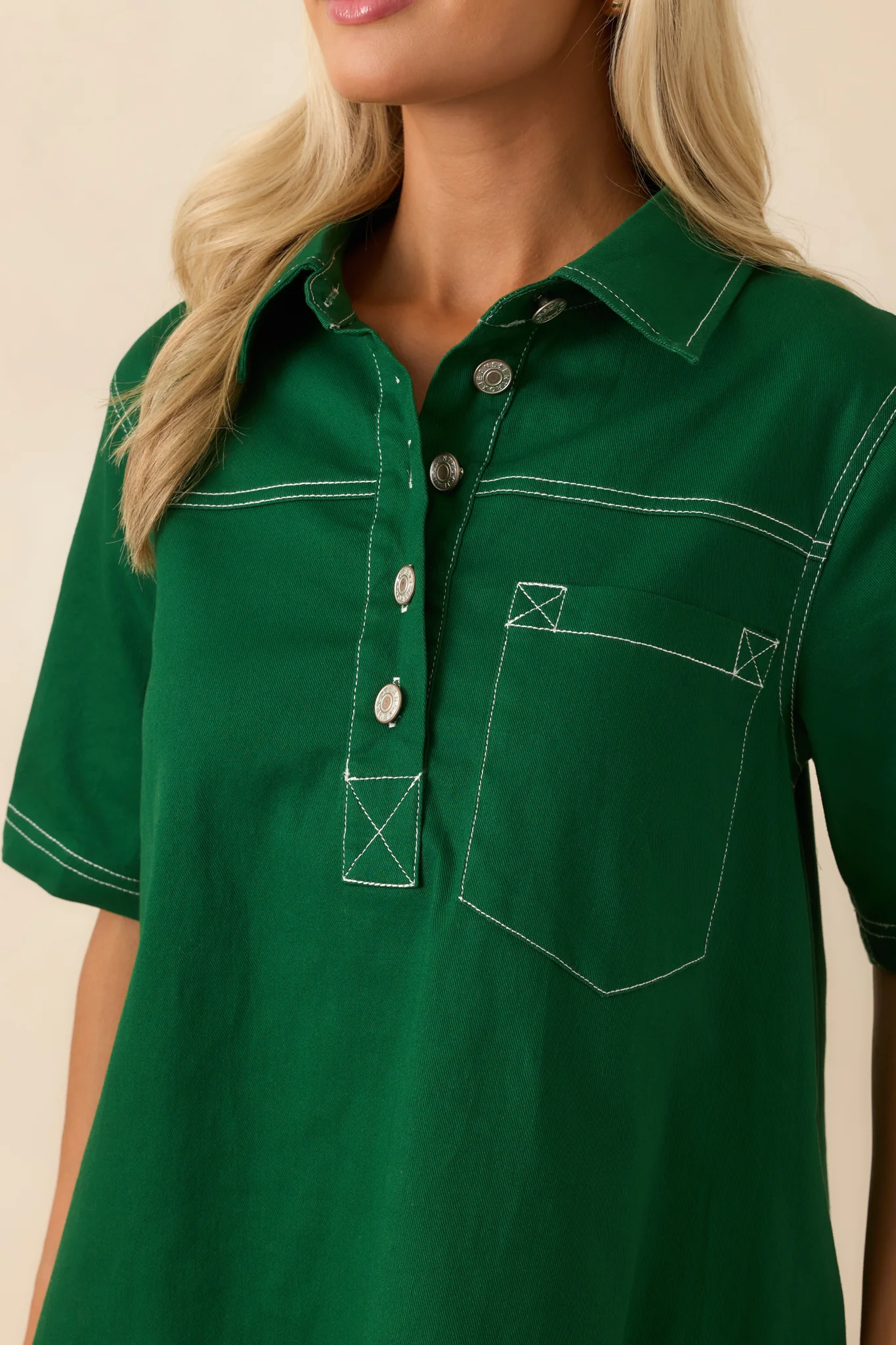 Going The Distance Kelly Green Cotton Mini Shirt Dress