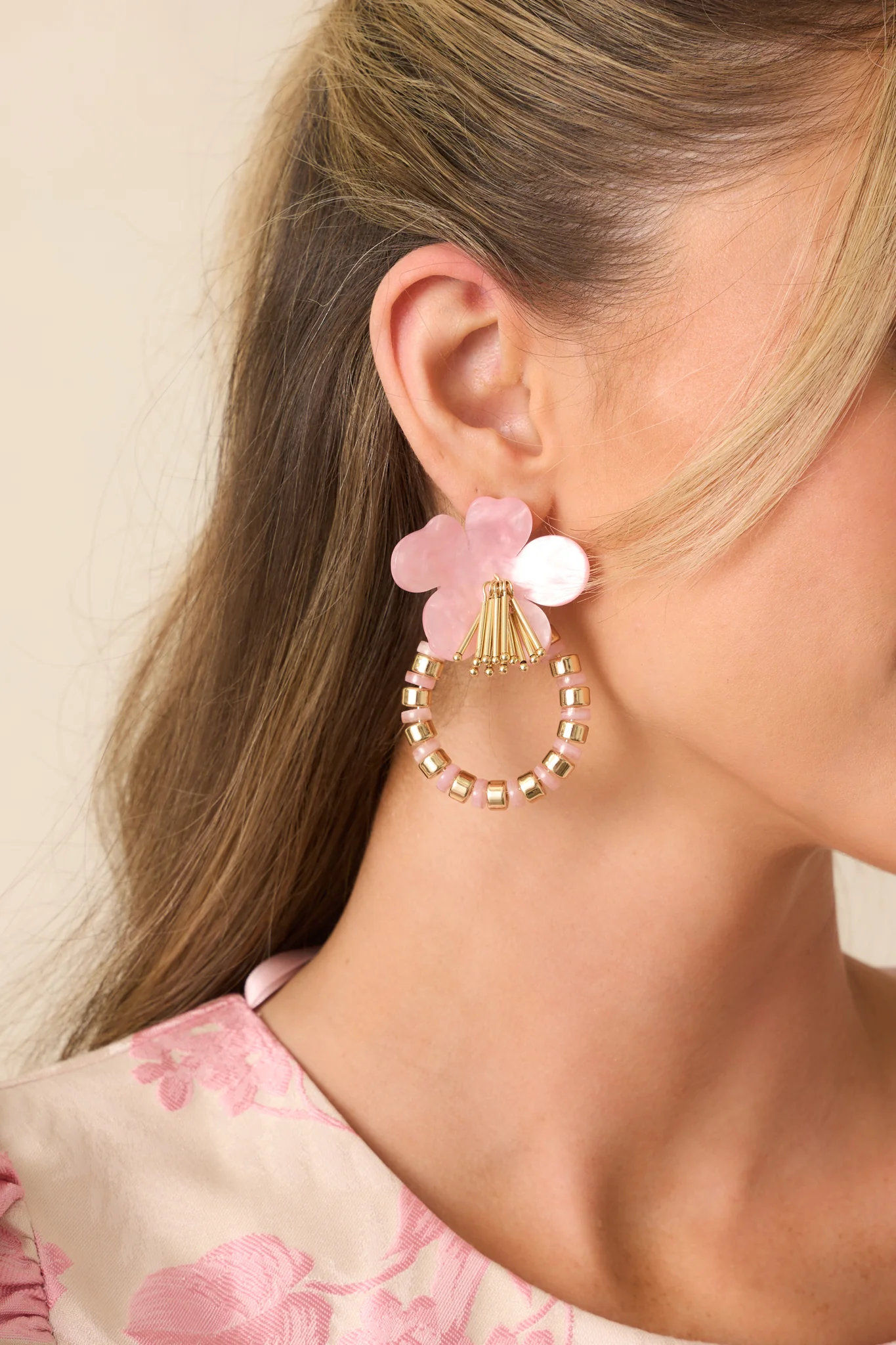 Soft Bloom Light Pink Pearlescent Flower Earrings
