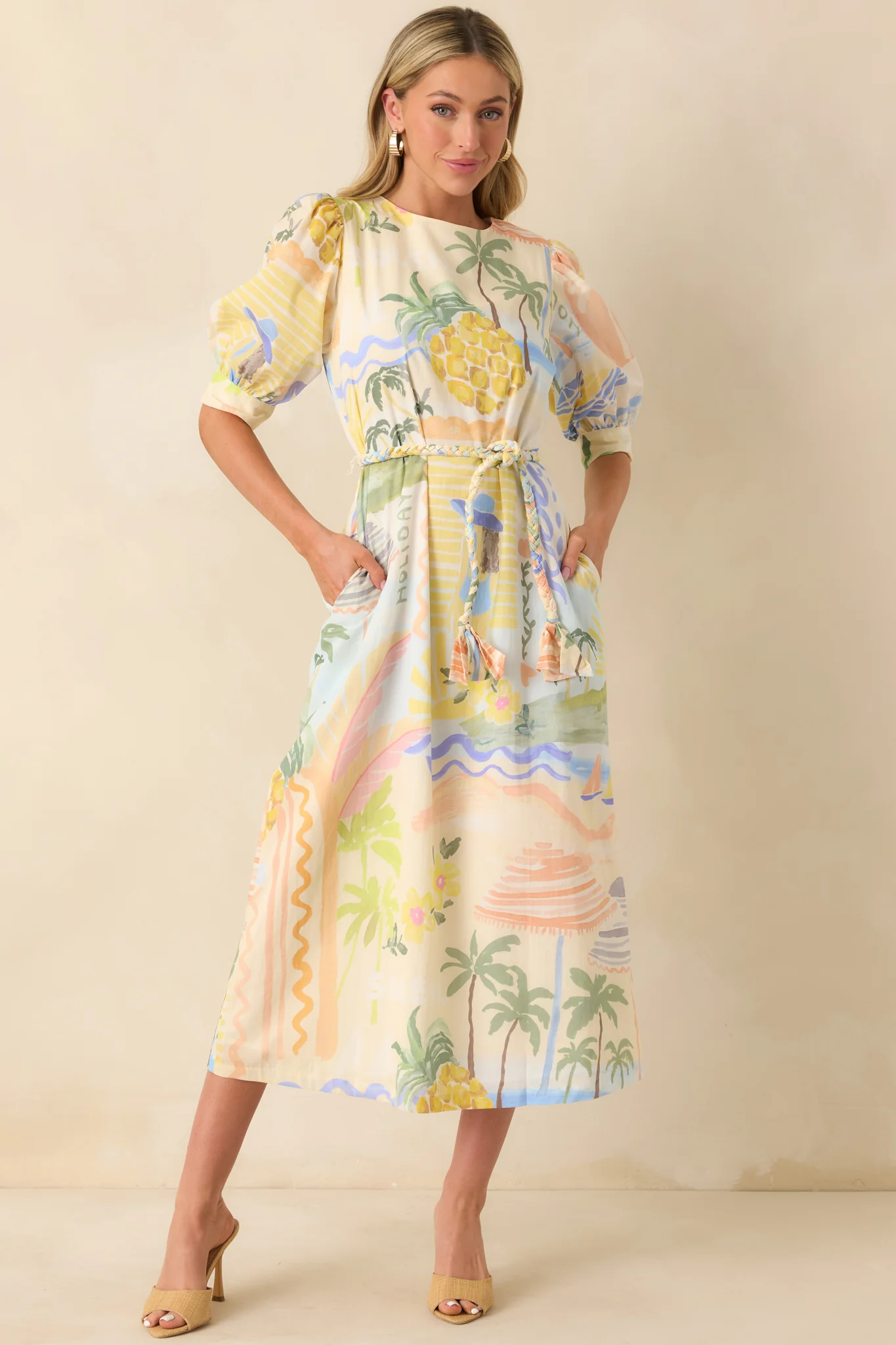 Prosperina Brynne Multi Print Cotton Midi Dress