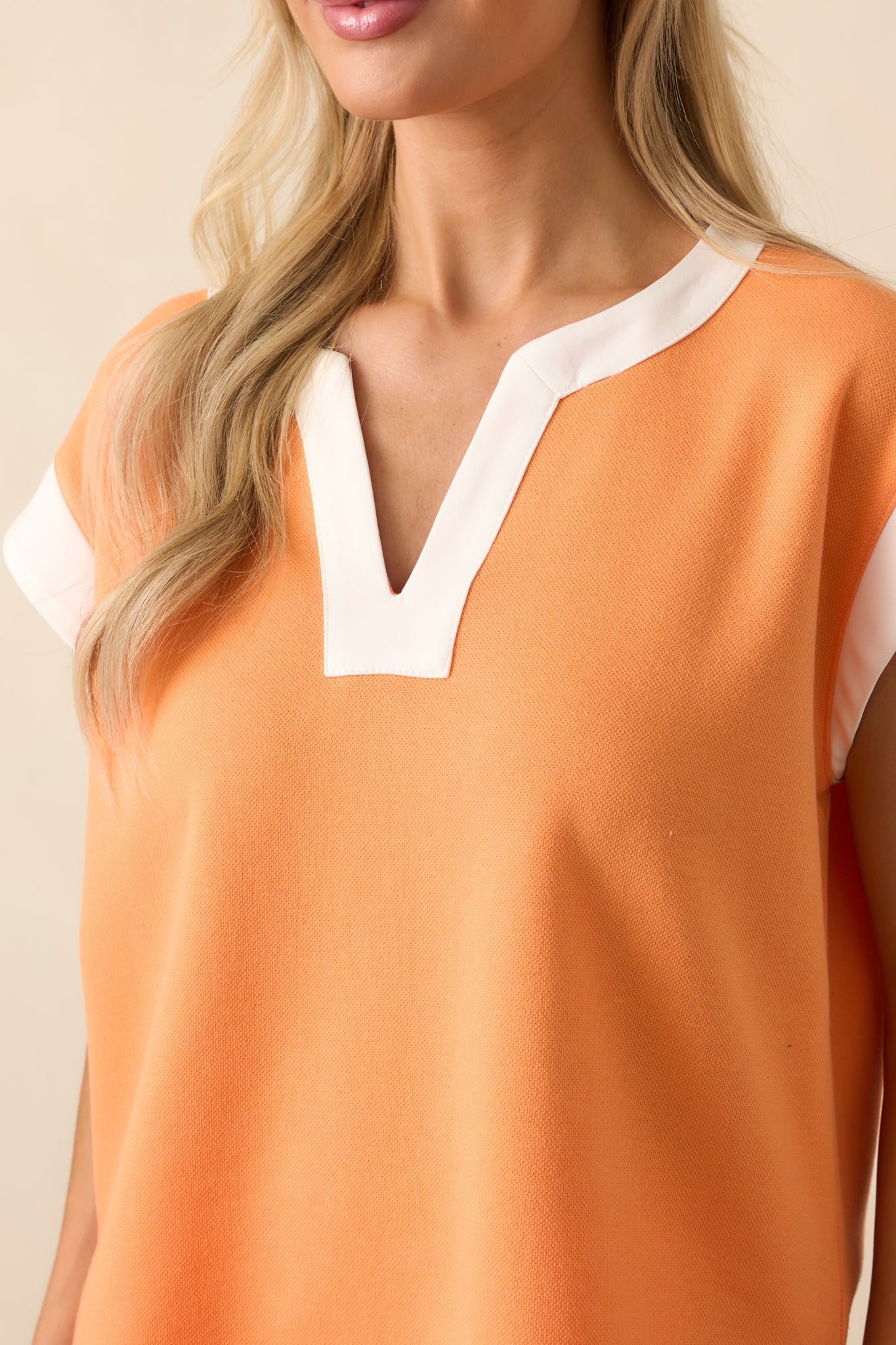 The Way Things Go Orange Contrast Trim Cap Sleeve Top