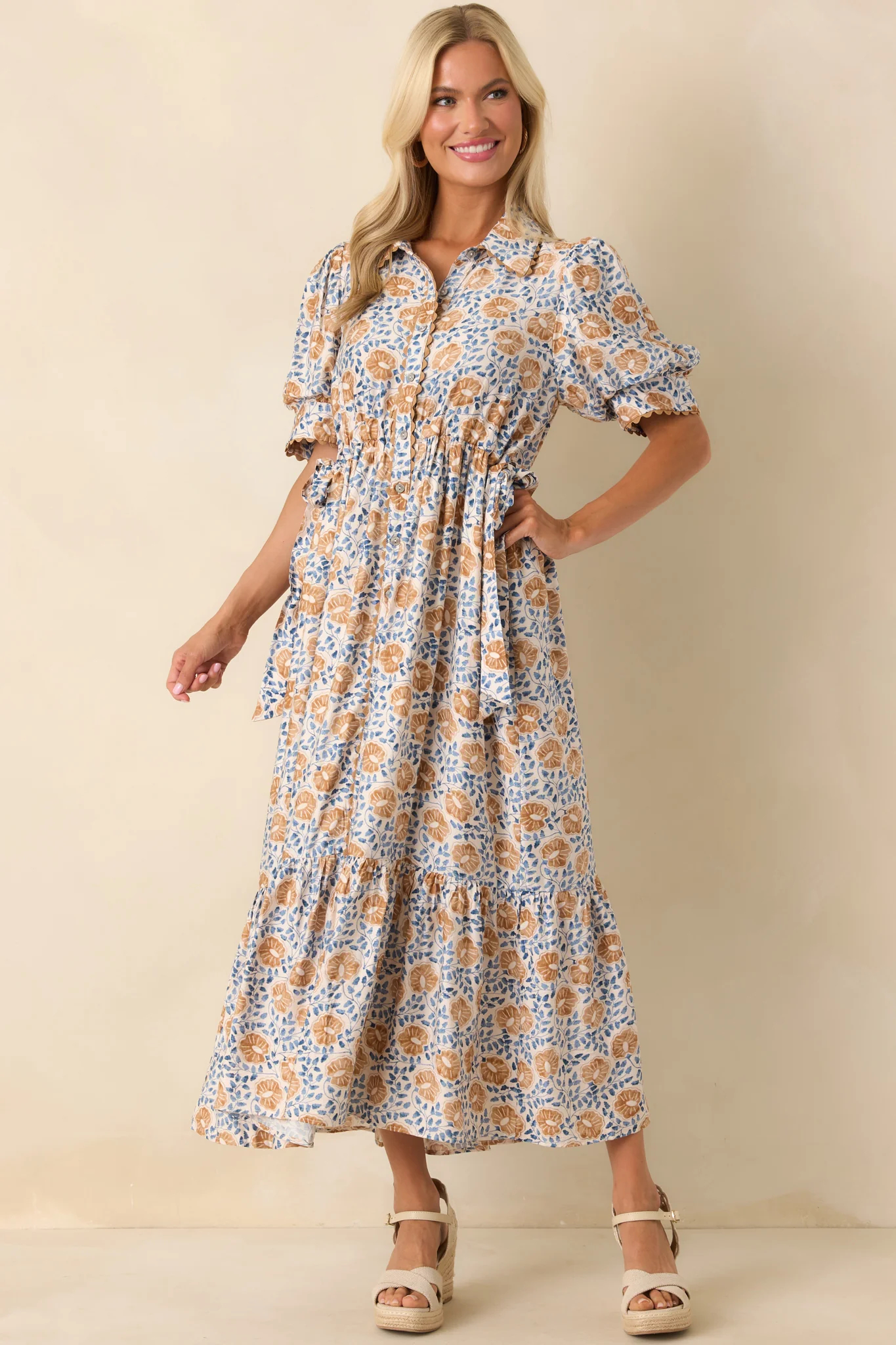 Today Is The Day Honey Yellow Multi Floral Print Maxi Shirt Dress