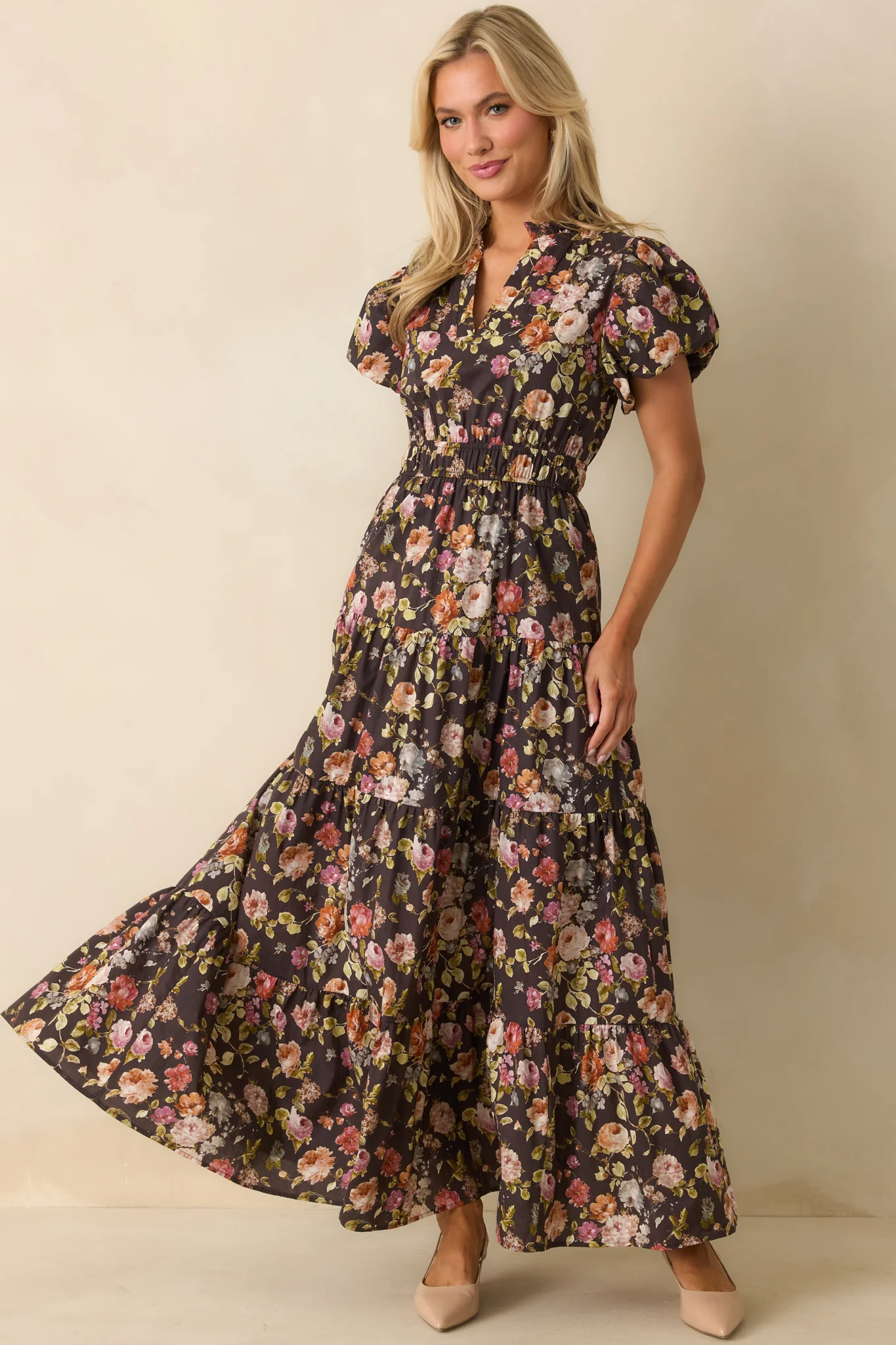 It's All Her Own Brown Multi Floral Print Cotton Maxi Dress