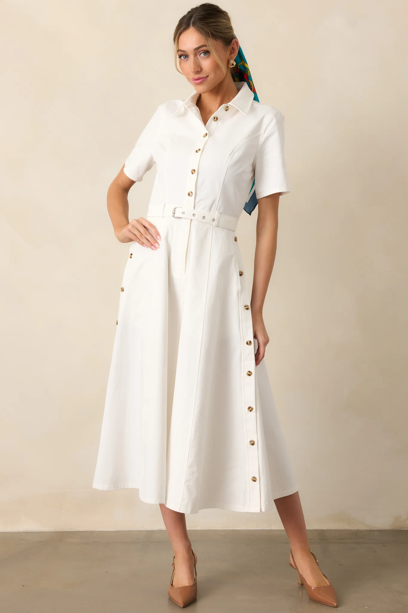 Making It Right White Cotton Belted Maxi Dress