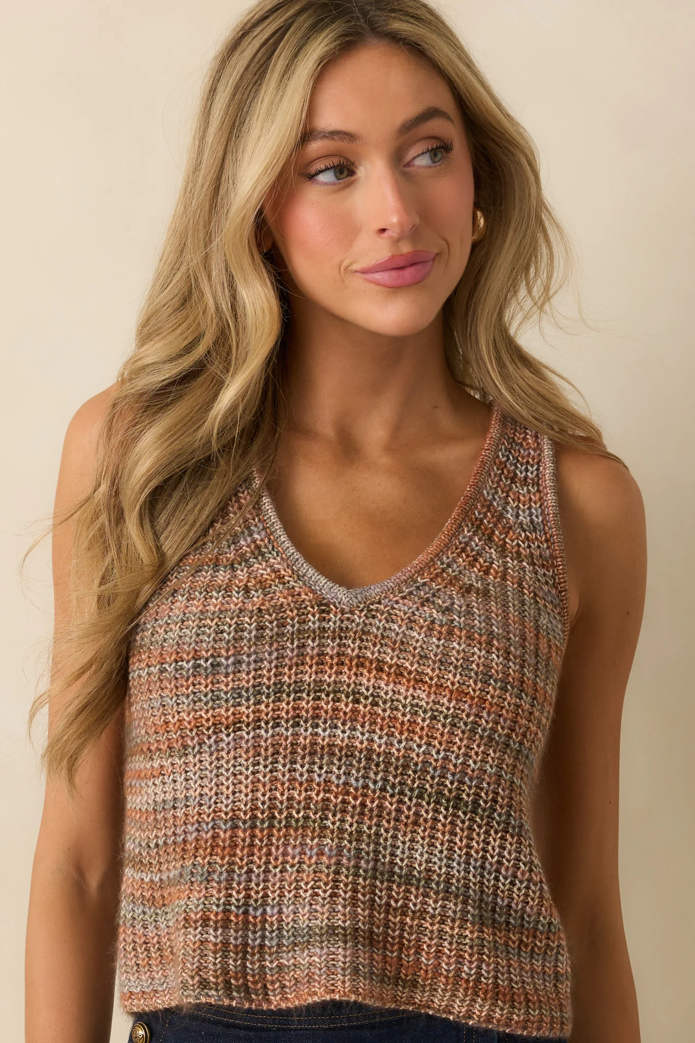 Gave Me Butterflies Terracotta Multi Cotton Open Knit Tank Top