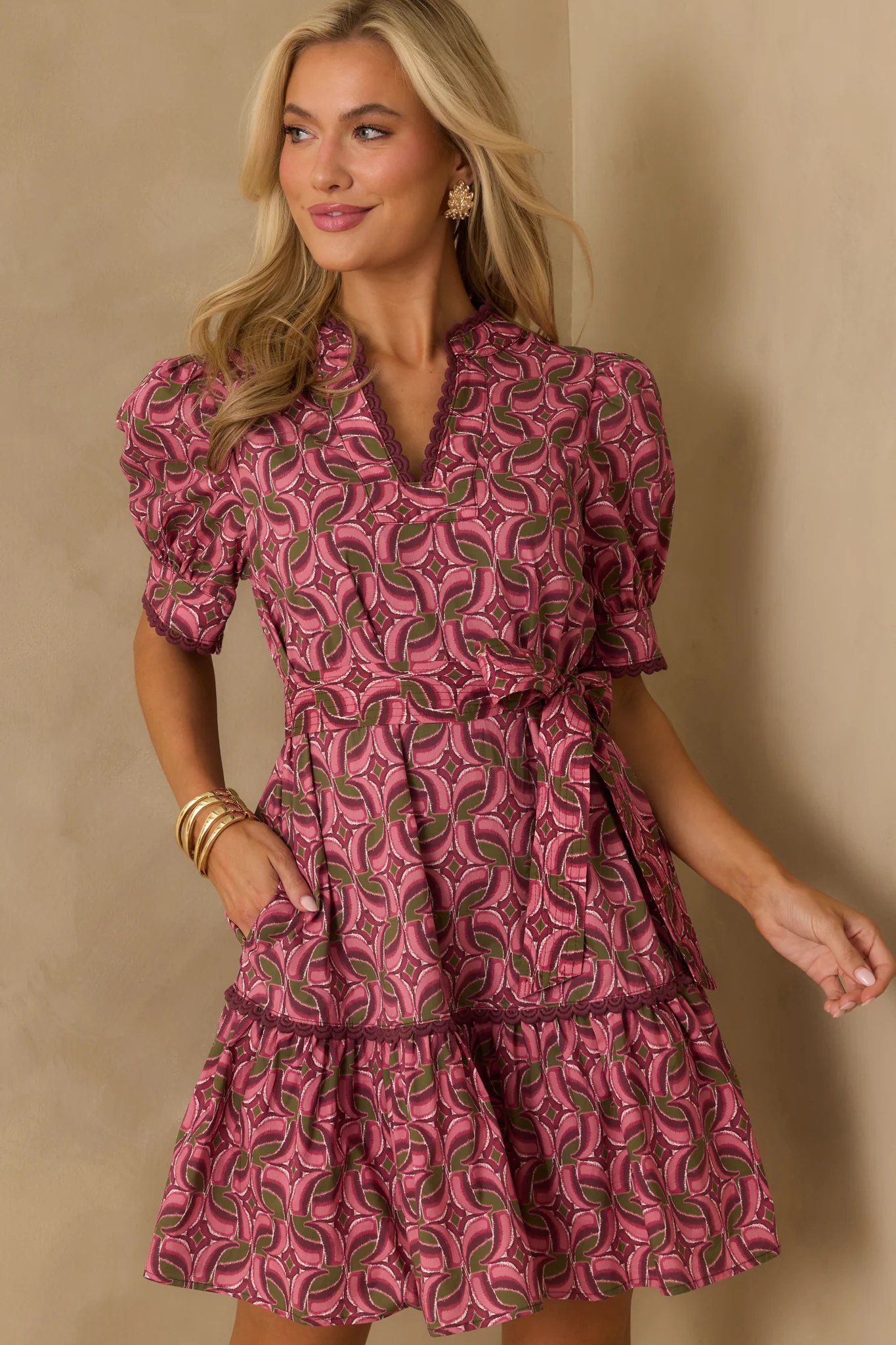 Just Went With It Light Mauve Geometric Print Cotton Mini Dress