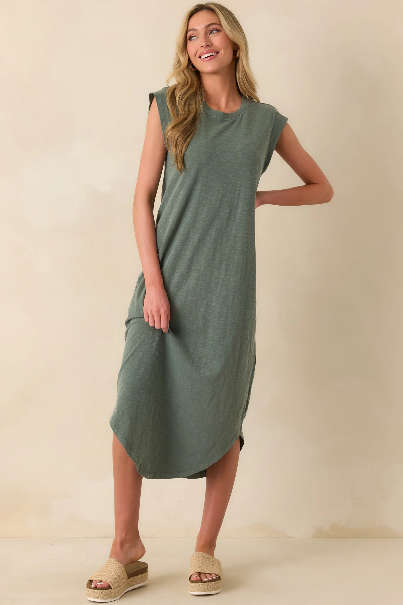 Z Supply Hunter Green Cotton Calabasas Midi Dress