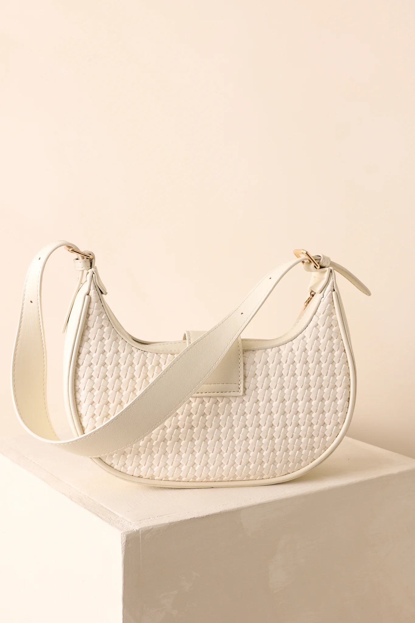 Trust Me On This One White Woven Faux Leather Handbag