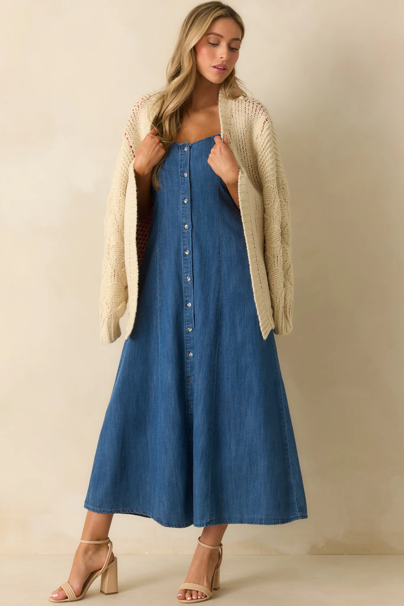 Z Supply Medium Wash Cotton Angel Eyes Denim Midi Dress