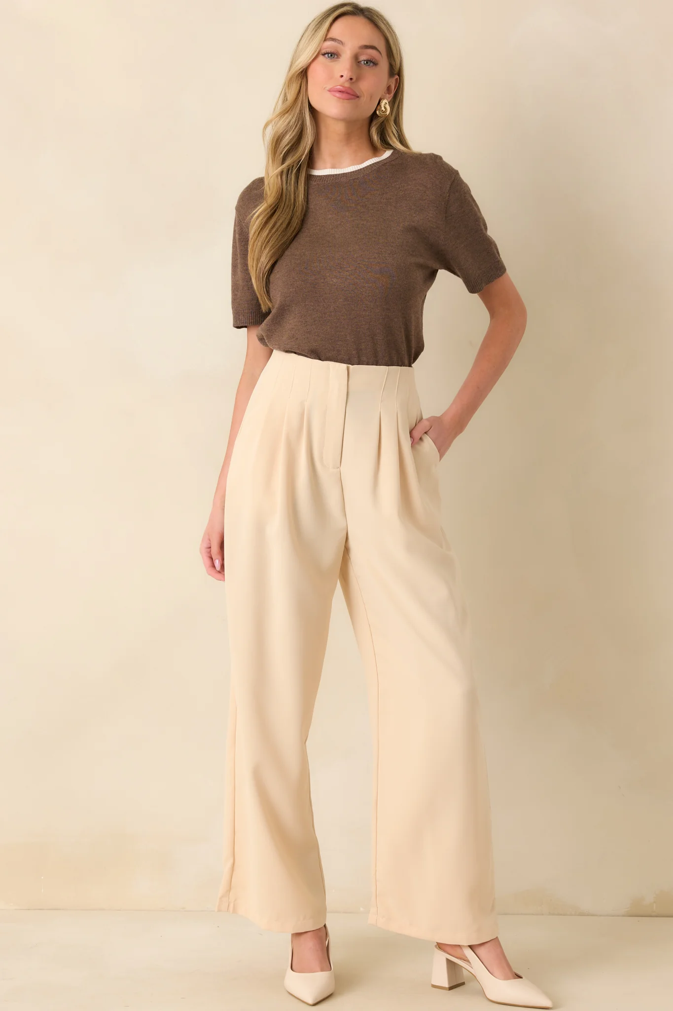 Skip A Beat Brown Short Sleeve Knit Top