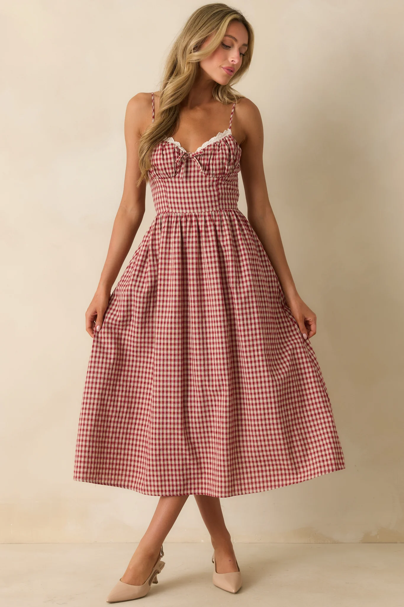 Everything She Does Red Gingham Sleeveless Midi Dress