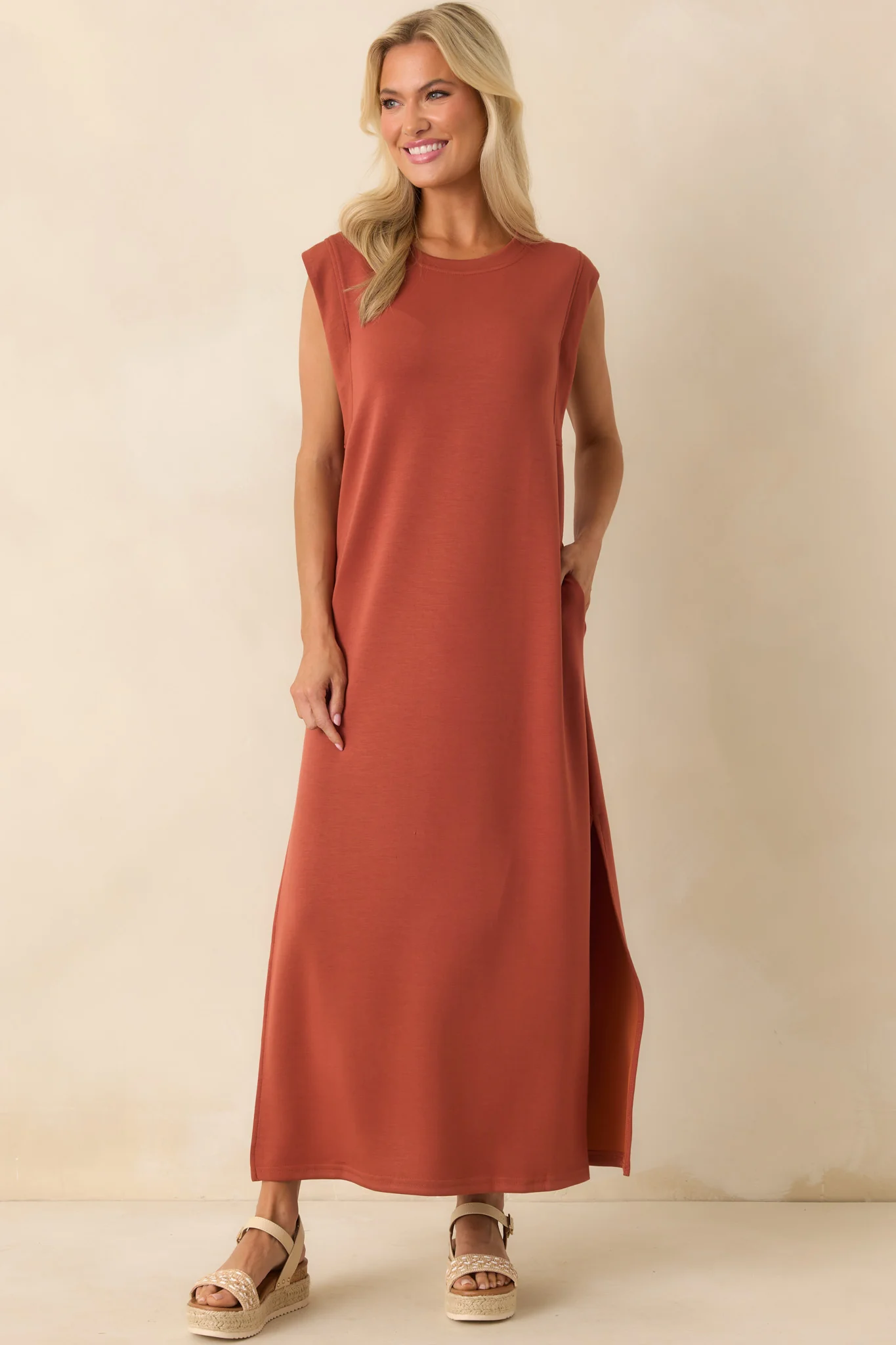 Between Now And Then Terracotta Cotton Sleeveless Maxi Dress