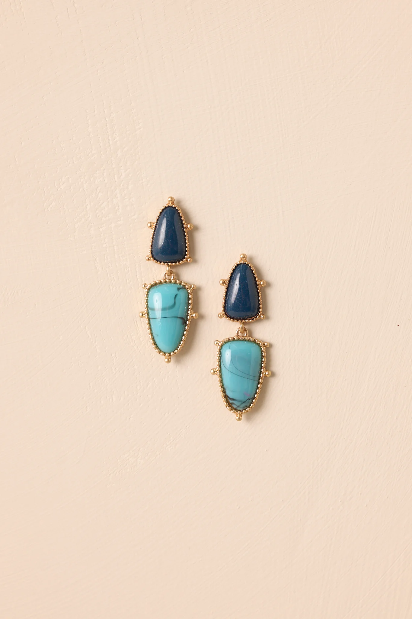 Just Being Dramatic Gold Turquoise Stone Drop Earrings