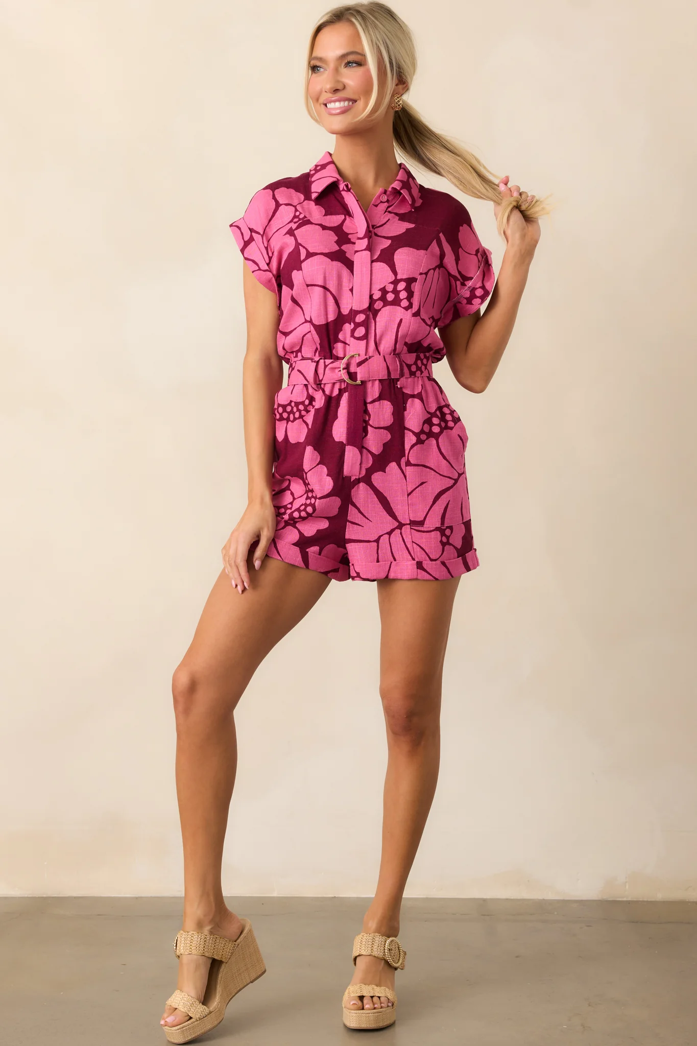 MINKPINK Persephone Berry Floral Belted Playsuit