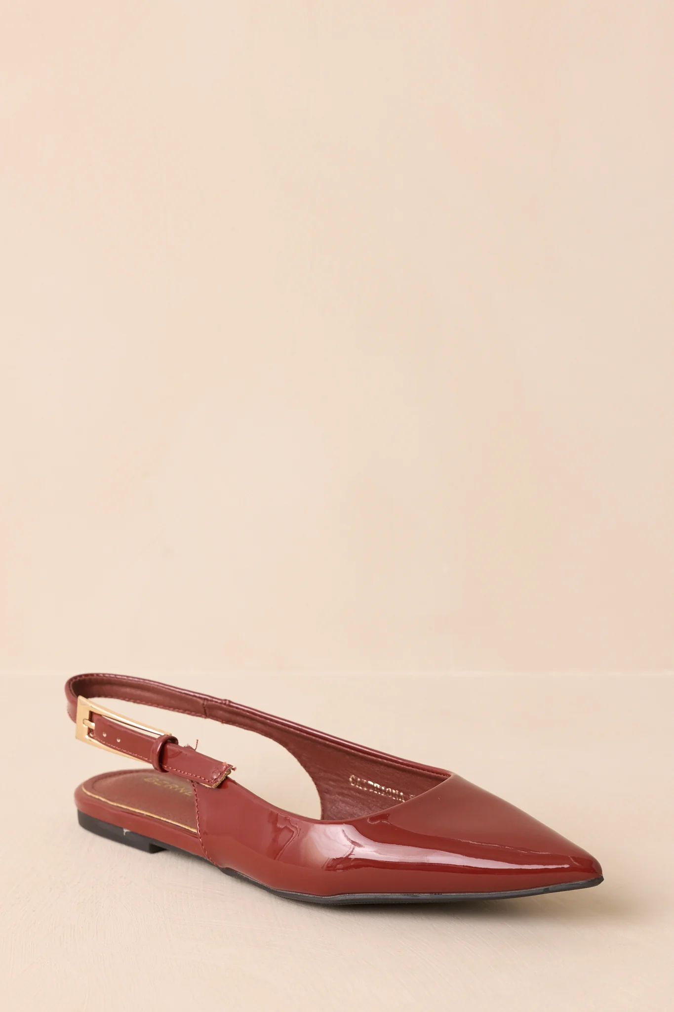 Take Notes Copper Brown Patent Faux Leather Pointed Toe Slingback Flats