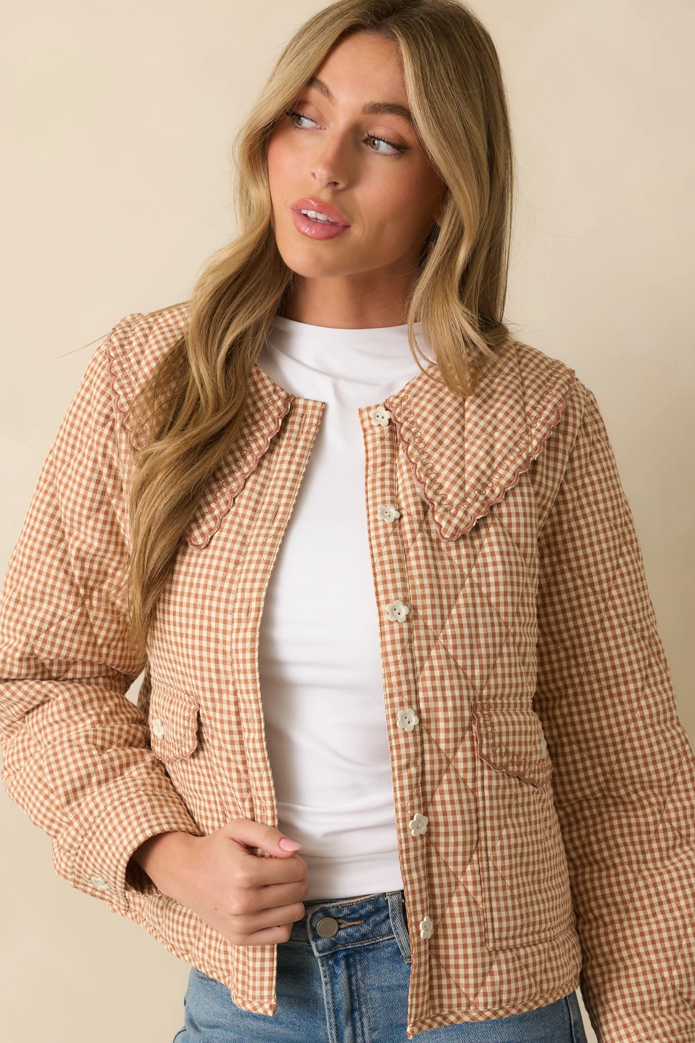 Easier Than You Think Light Rust Gingham Quilted Jacket